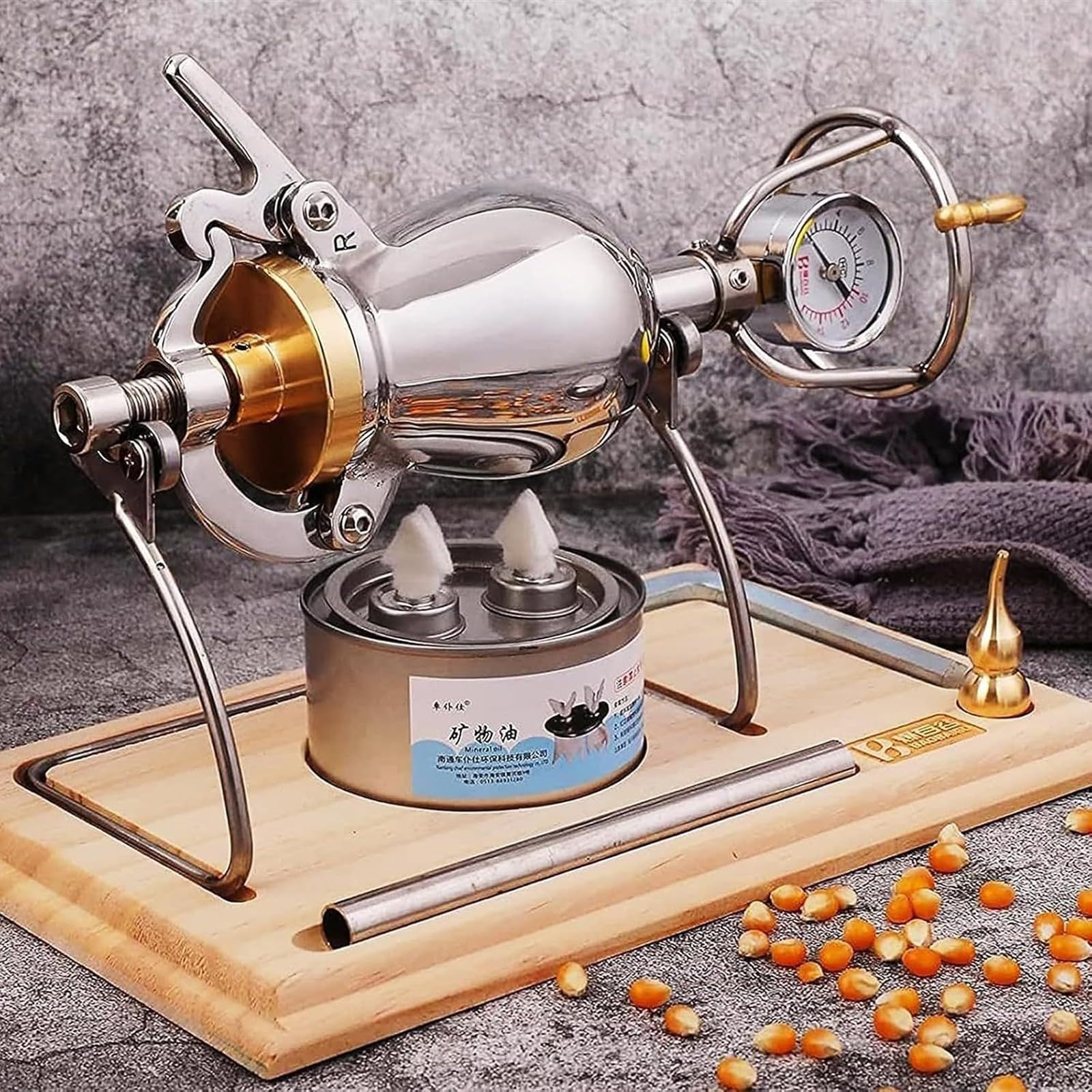 Maszyna do popcornu w stylu vintage ze stali nierdzewnej 304, mini maszyna do popcornu z korbą ręczną, na spotkania rodzinne i imprezy, 300 ml, 330 ml