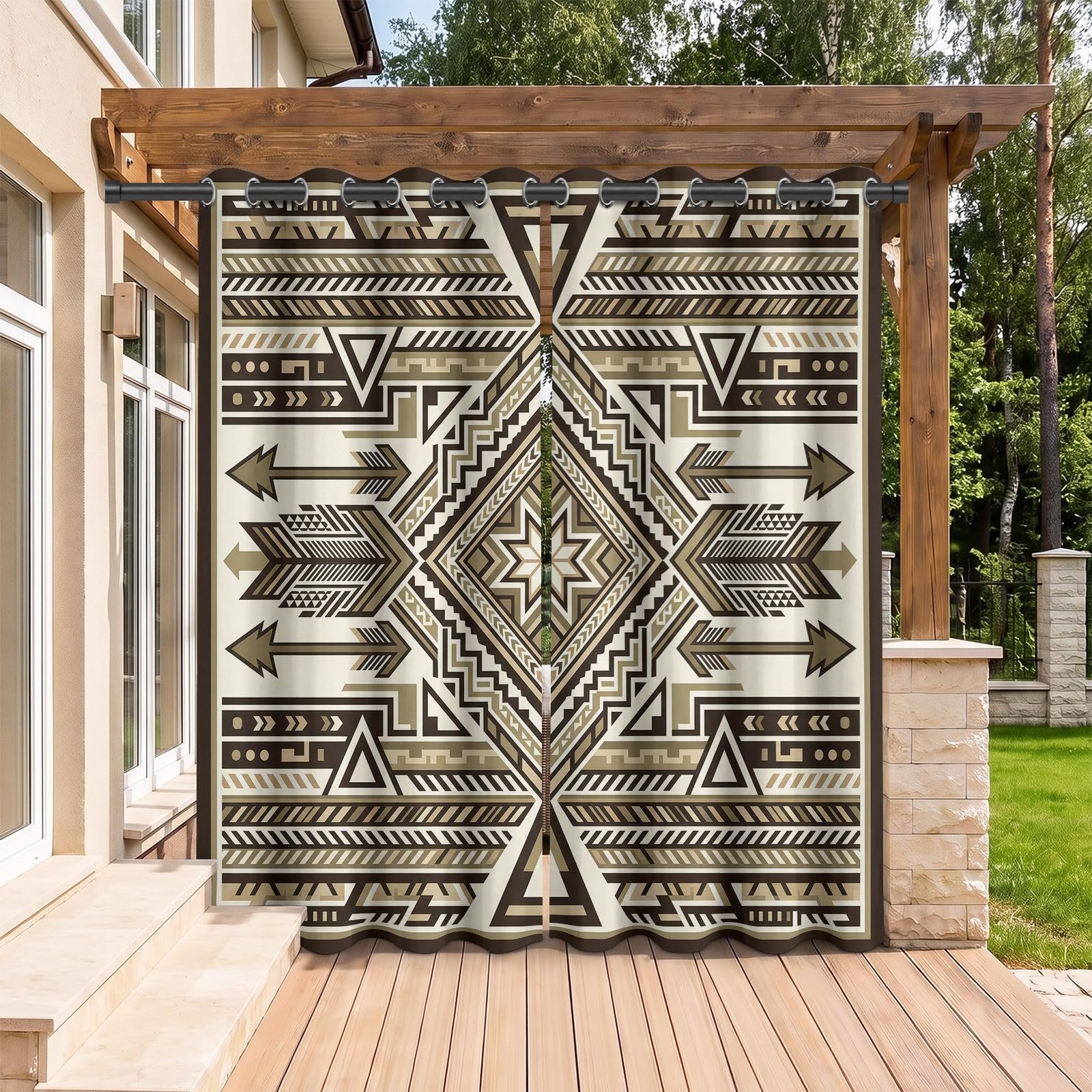 Navajo Ethnisch Geometrisch Outdoor Vorhang Wasserdicht H183 x B213 cm