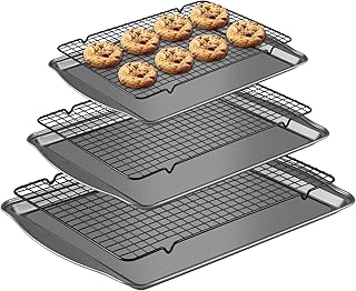 Baking Sheet with Rack Set - 3 Baking Sheets + 3 Cooling Racks, Carbon S...