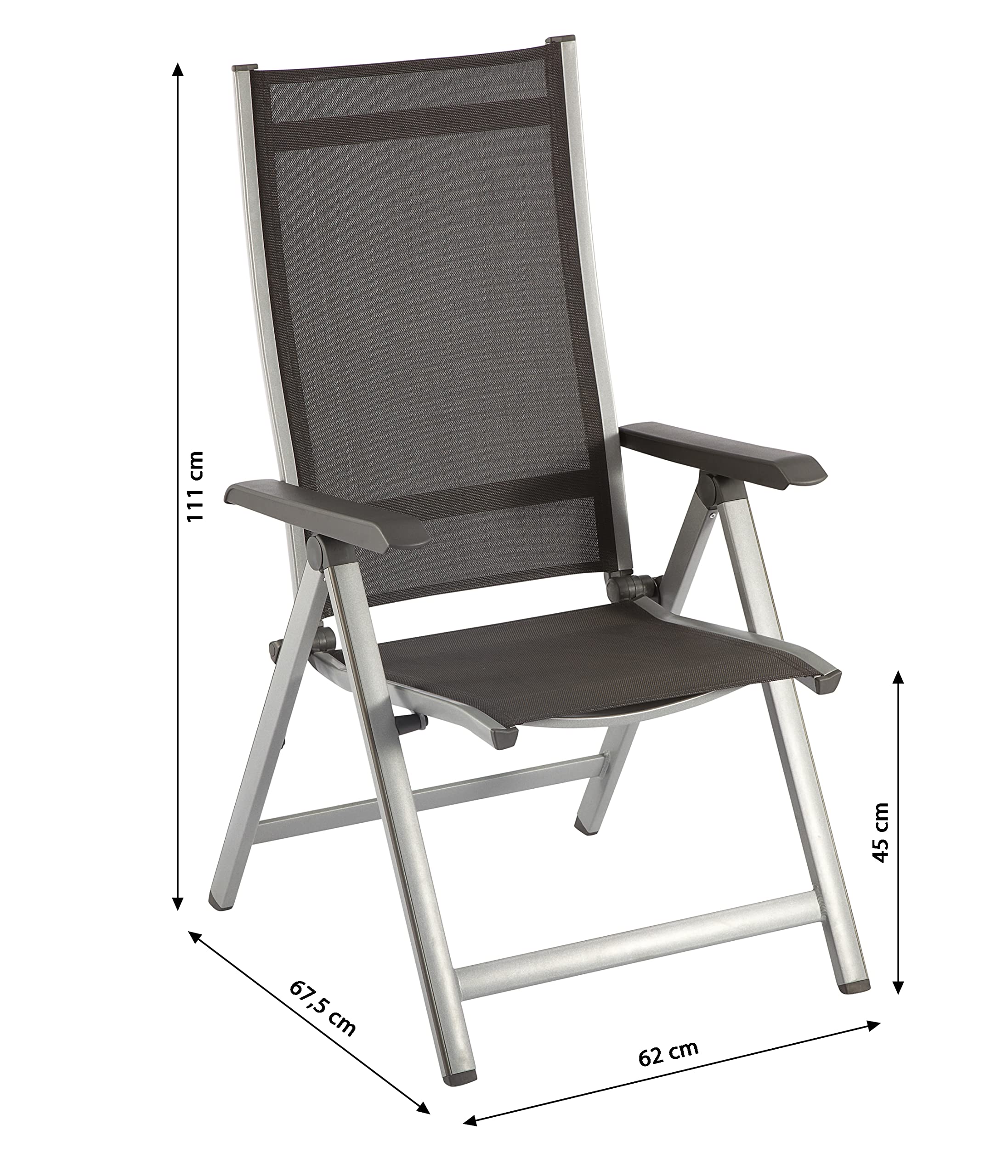 MWH 879102 Elements Klappsessel Aluminiumgestell silber, Textilgewebe anthrazit, 68 x 62 x 110 cm