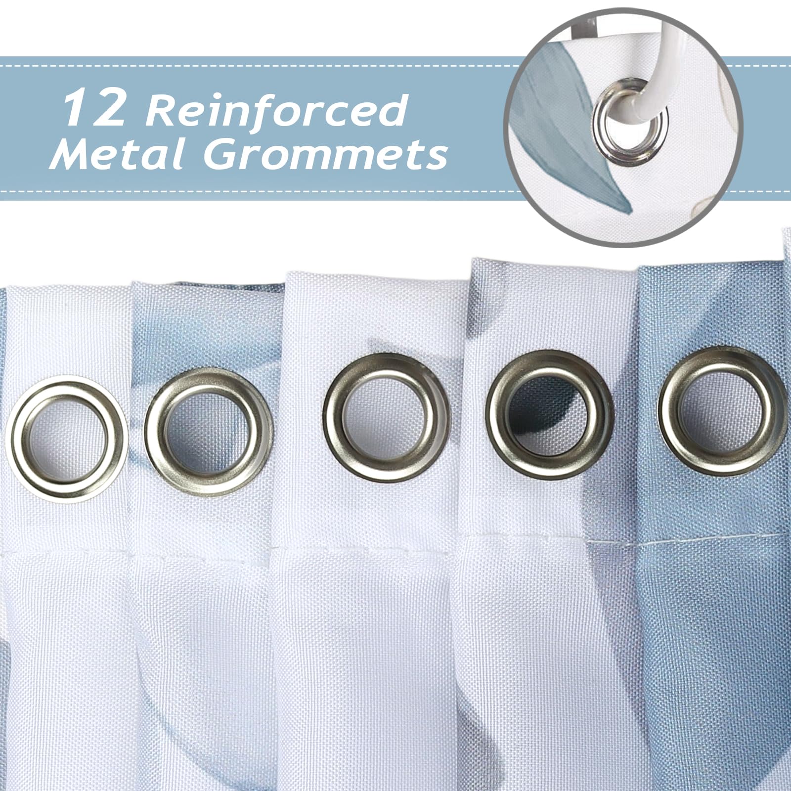 Bonhause Rideau De Douche Boho Feuille Fleur Bleu Plante