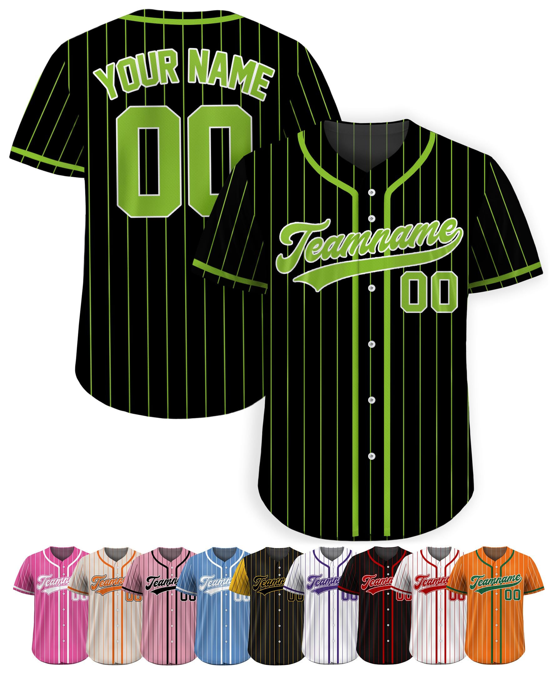 Custom Baseball Jersey – Personalized Name, Number & Logo, Pinstripe Button Up Jersey for Men, Women, Youth, Toddlers