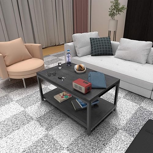 Miniatura 6 de Mesa auxiliar con mesa rectangular de madera y estante inferior, mesas auxiliares LERFAN Accent y mesas de té laterales para sofá para sala de estar