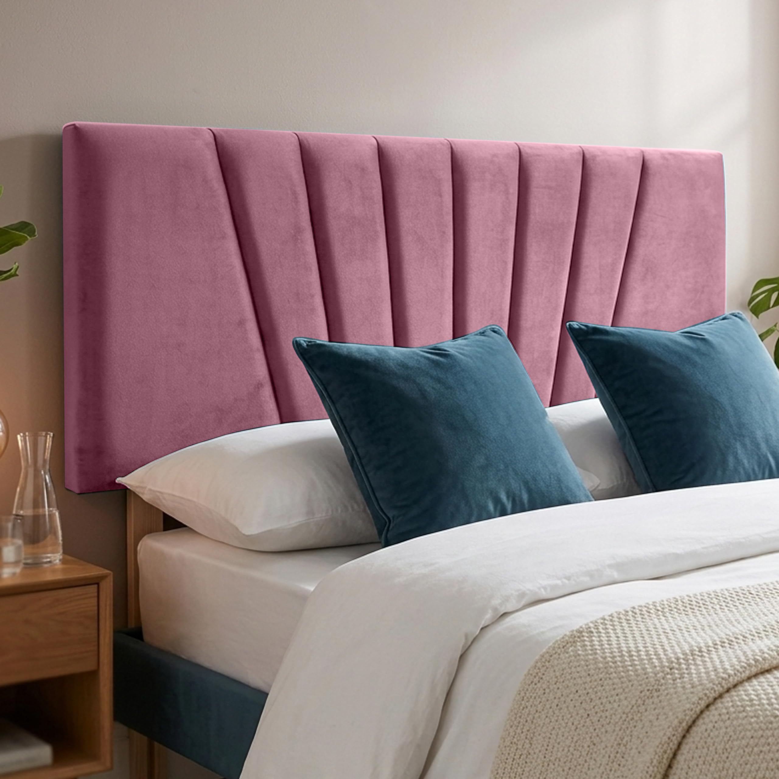 BEDELUNA Headboards for Bed - 24” Sunrise Plush Fabric Headboard - Elegant Divan Bed Thick Padding Bed Headboards, Luxury Bedroom & Hotel Furniture