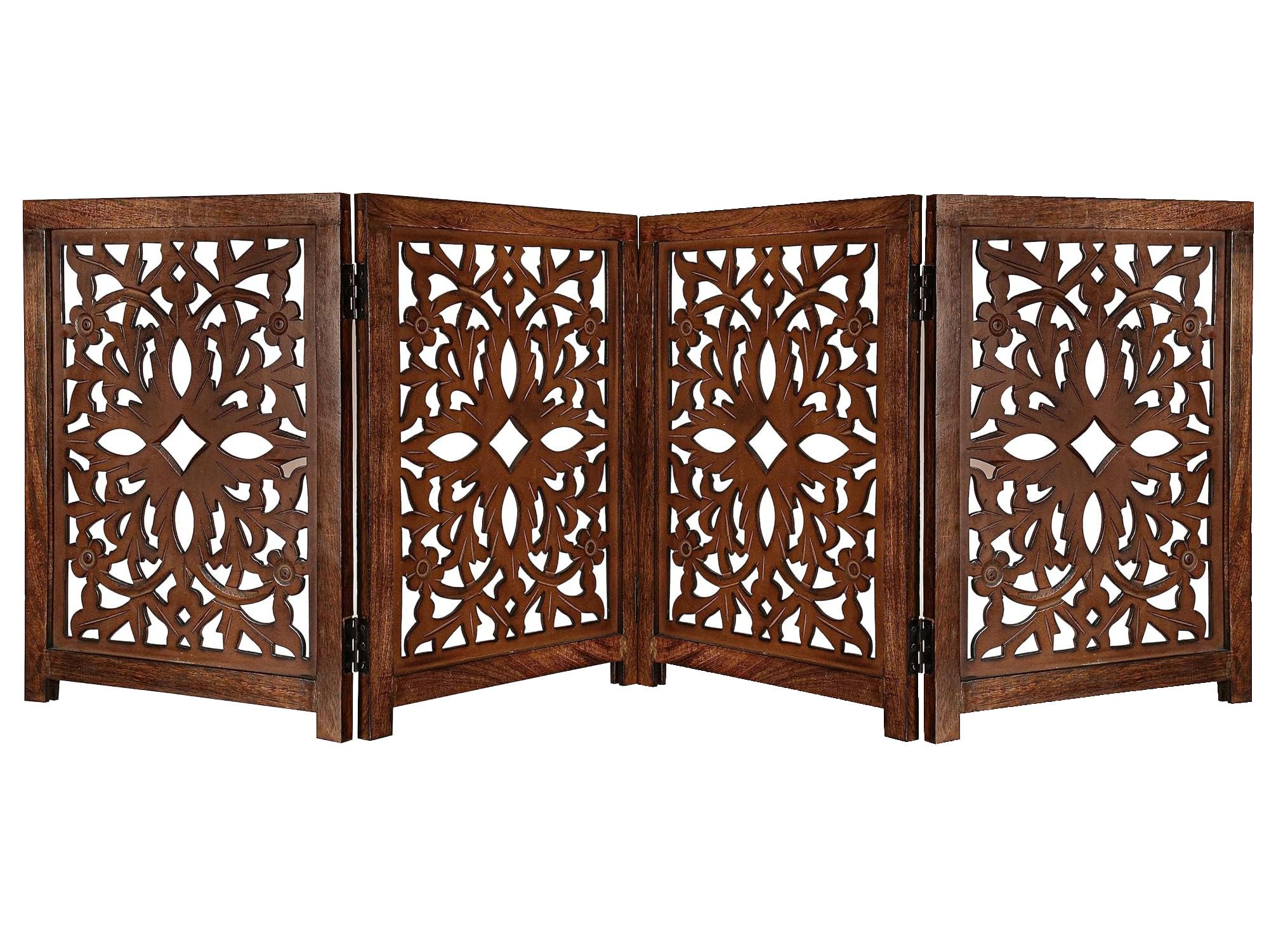 Wooden Foldable 2FT Partition, Room Divider, Wall Panel, Screen Best for Home and Kitchen Living Room and Safety Pet Fence Gate Partition for Kids & Dogs (Brown Design 3, 4 Panel)-image-6