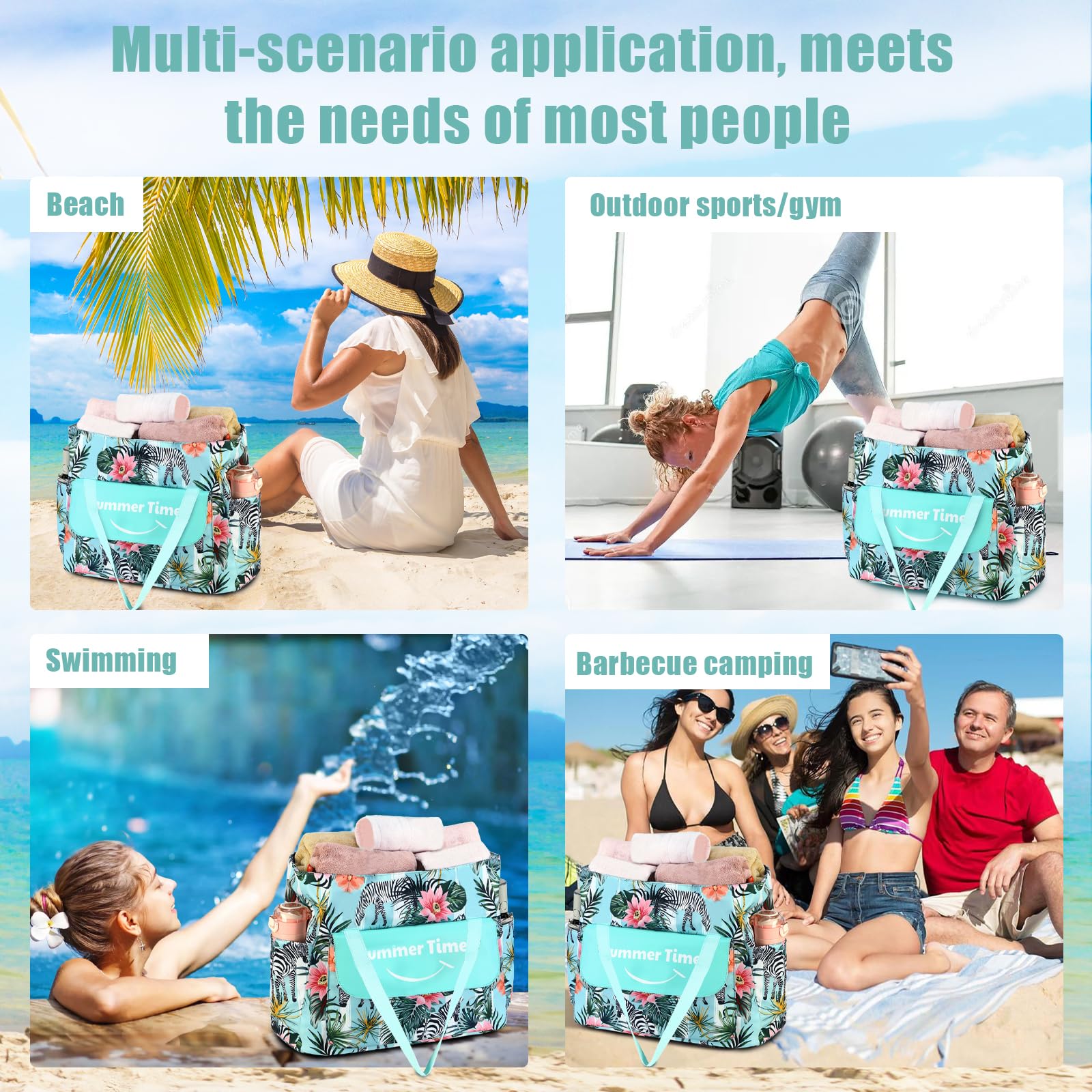 Myhozee Borsa da spiaggia XXL Famiglia Borsa da bagno impermeabile Donna Borsa da spiaggia grande con cerniera e tracolla per coperta da spiaggia, piscina estiva Sauna Borsa Tote Borsa Sopper