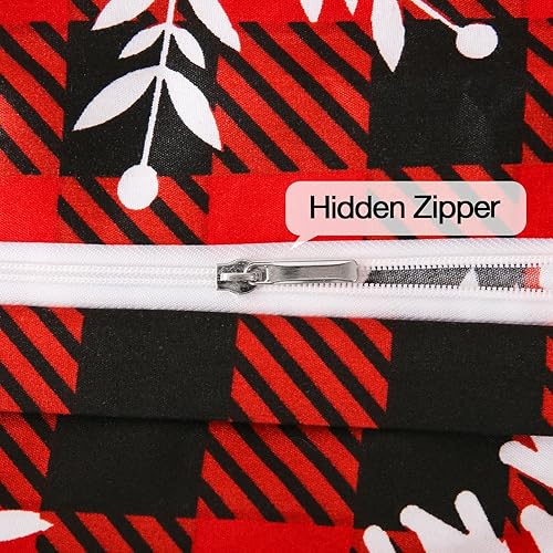 Miniatura 5 de JSD Juego de funda de edredón con estampado de copos de nieve de búfalo rojo, tamaño King, 3 piezas de microfibra suave de invierno para Navidad