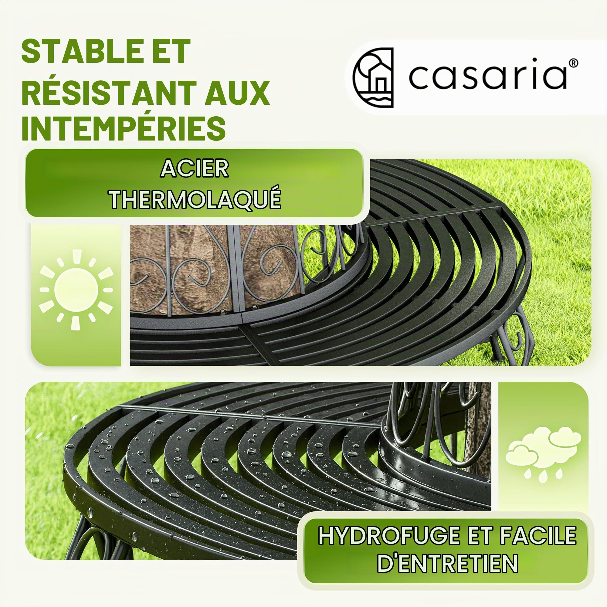 Casaria® Banc de Jardin Rond Noir Ø160 cm Acier