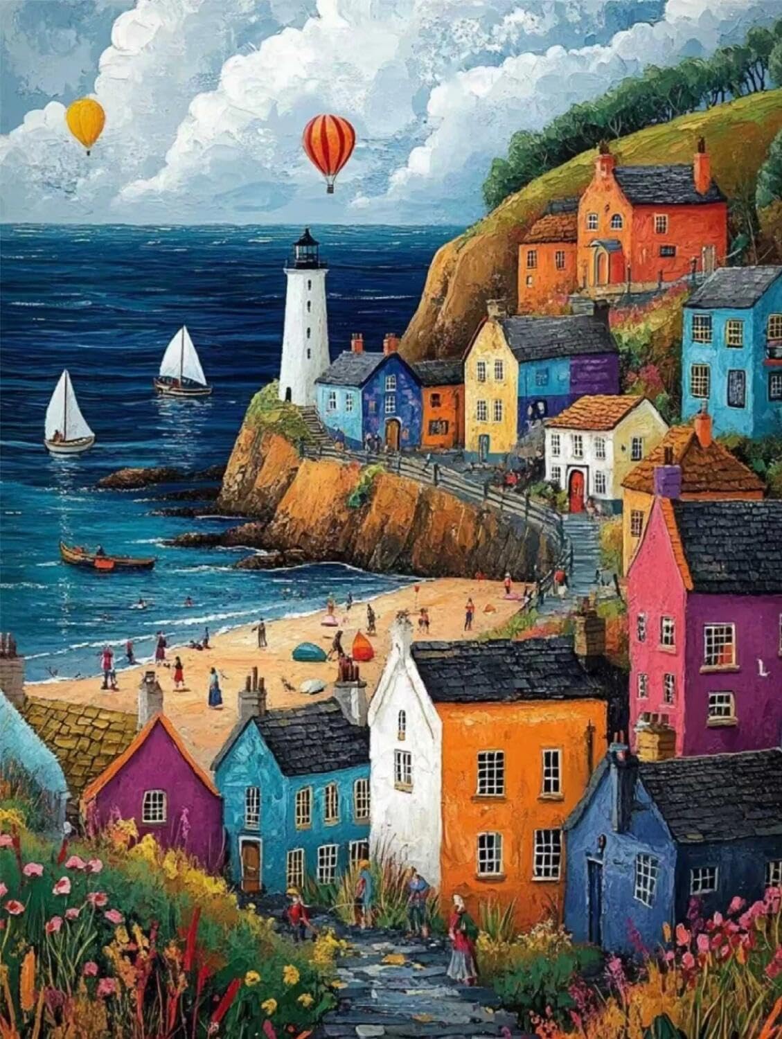 Rqwybcaxn Stamped Beaded Cross Stitch Kits Colorful Town 40x50cm