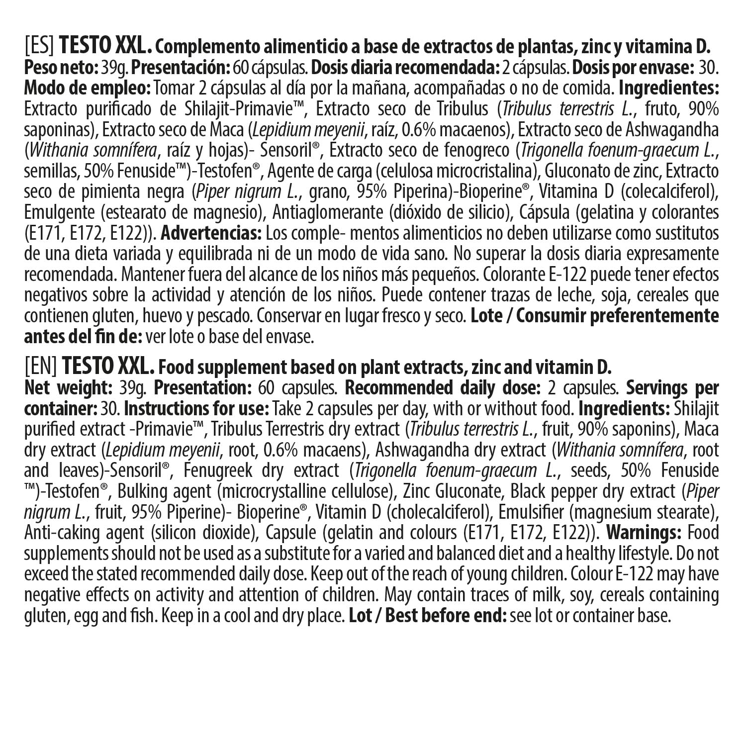 BIG Testosterona Hombre 60 Cápsulas Precursor Natural para Aumento de Masa Muscular, Energía y Rendimiento Físico