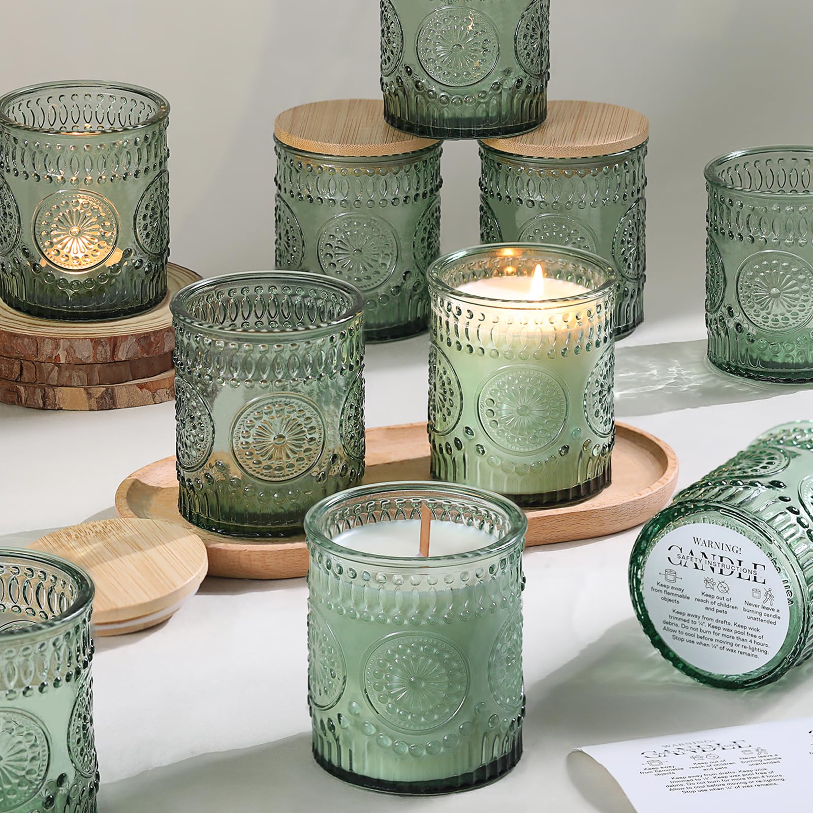 DARJEN 10 Pack Green Candle Jars for Making Candles- 7.5 OZ Empty Glass Candle Making Jars with Bamboo Lids and Labels, Candle Containers Candle