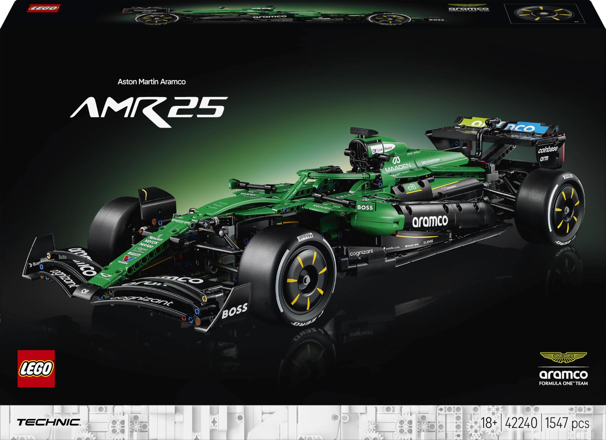 LEGO Technic Auto F1 Aston Martin Aramco AMR24 - Kit di Modellismo per Adulti - Collezione Formula 1 con Motore V6, DRS e Sospensioni - Regalo per i Fan delle Corse e degli Sport Motoristici - 42240