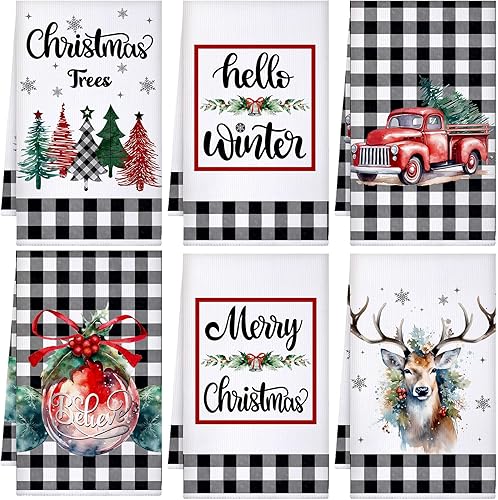 Geyoga 6 paños de cocina de Navidad de 16 x 24 pulgadas, absorbentes, paños de cocina de Navidad, decoración de cocina de Navidad para Navidad,