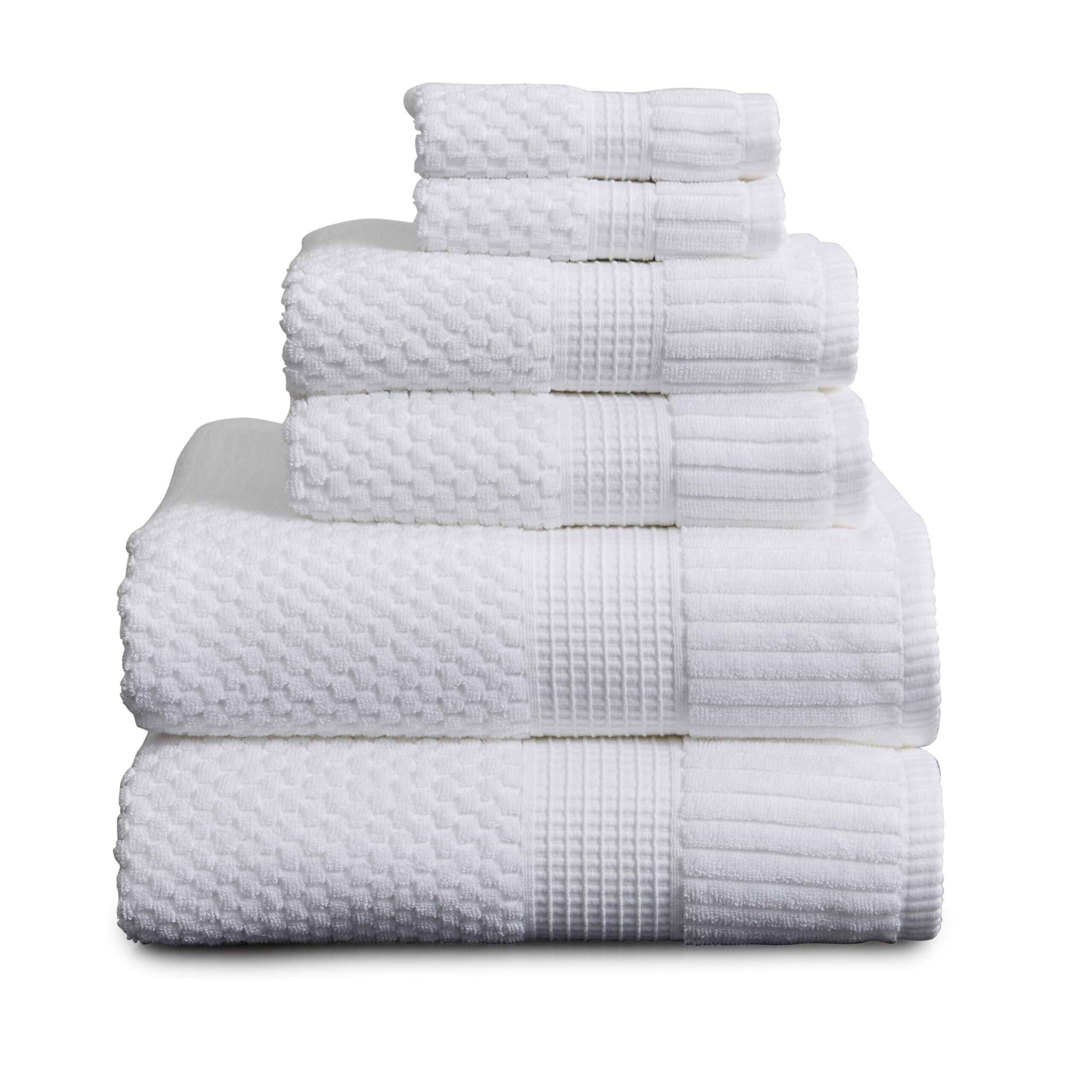 NY Loft 100% Cotton 6-Piece Bath Towel Set | White | Oeko-TEX | Quick-Dry30" x 52" Bath Towels | 16" x 28" Hand Towels | 12" x 12" Washcloths | Super Absorbent | Designer-Styled Texture