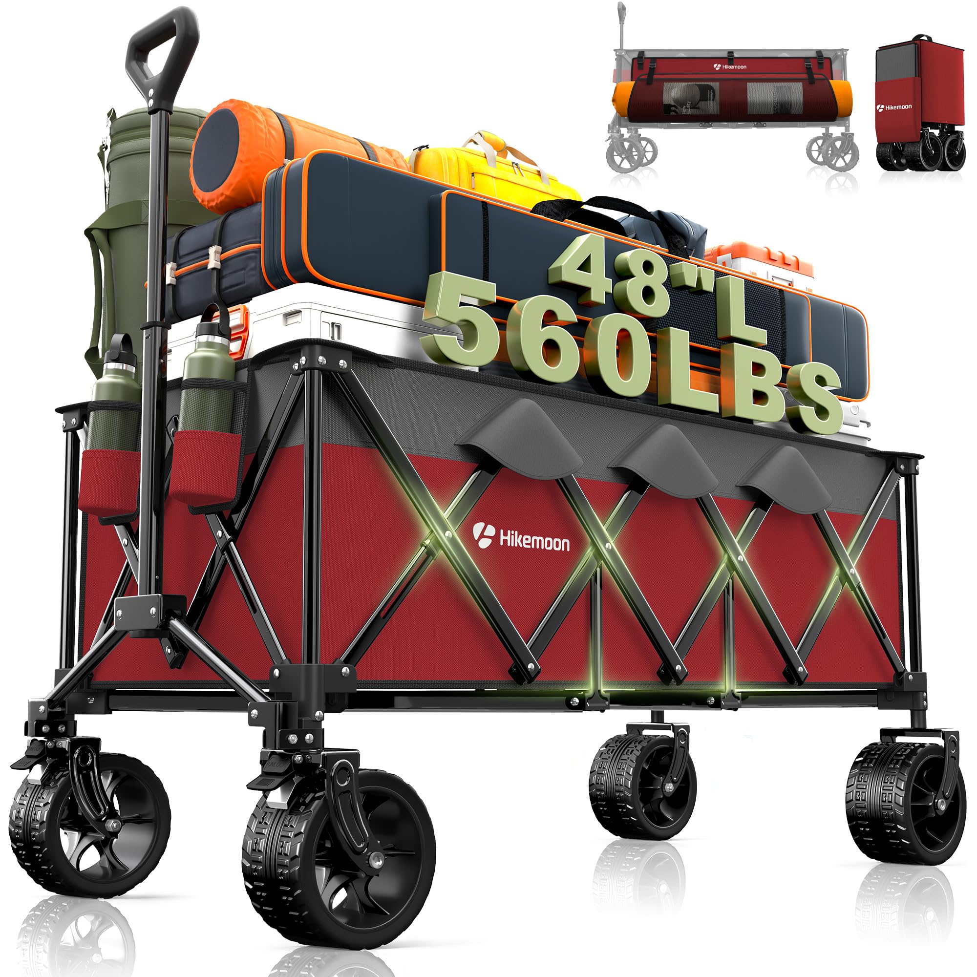 GXCROR Carro Plegable De 7 Pies Cúbicos Plegable De 330 Libras De Capacidad, Carrito De Playa Resistente Con Ruedas Grandes Para Camping, Playa, Jardín