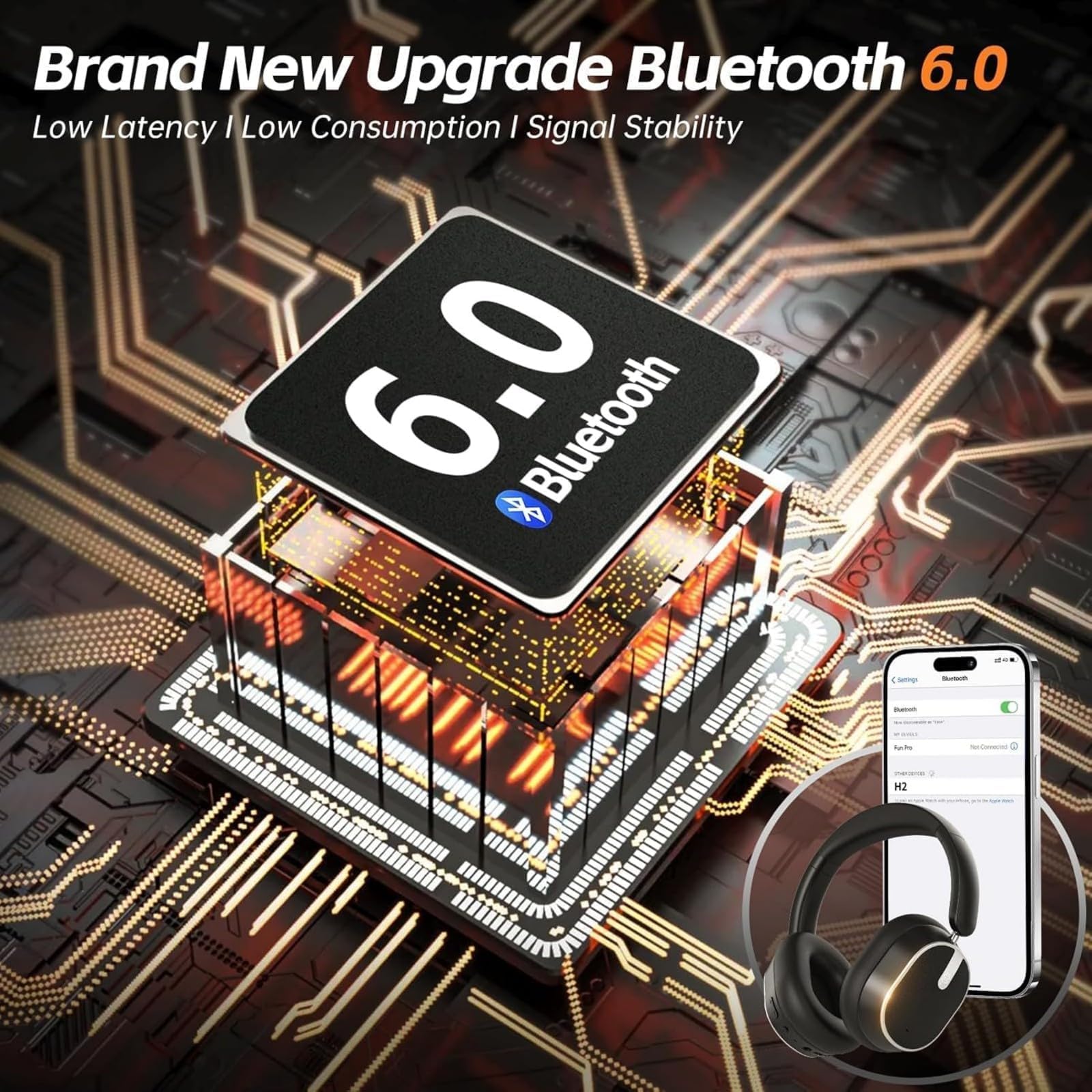 MMWOWARTS Hybrid Active Noise Cancelling Bluetooth Headphones,Bluetooth 6.0 Over Ear Wireless Headphones with 60H Playtime, Hi-Res Audio, Deep Bass, Memory Foam Ear Cups for Home Office Travel - 5