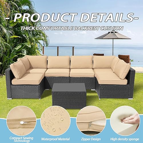 Miniatura 4 de Cojines de exterior para muebles de patio, 14 cojines de repuesto resistentes al agua para 6 asientos, cojín de sofá para patio, forro y funda