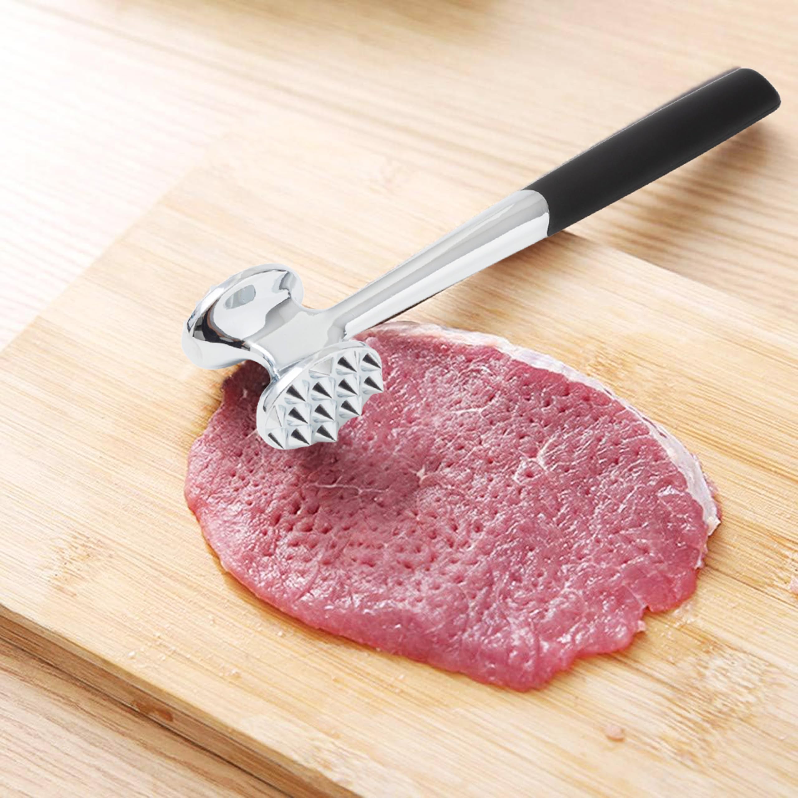 IPEA Tłuczek do mięsa ze stali nierdzewnej z komfortowym gumowym uchwytem - 22,5 cm - Pokonaj mięso dwustronne do kruszenia mięsa, hamburgerów, kotletów, steków, kurczaka - nieprzywierający młotek