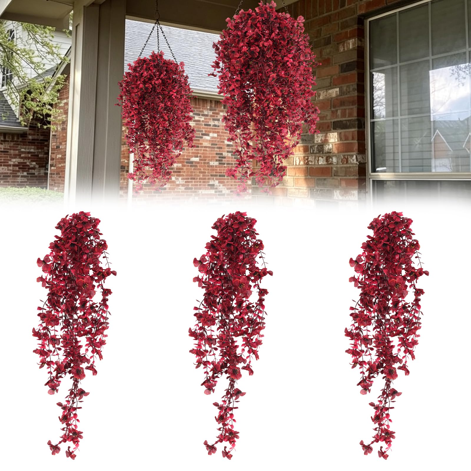 RECUTMS 3Pcs Fake Fall Flowers Artificial Hanging Plants Silk Flowers