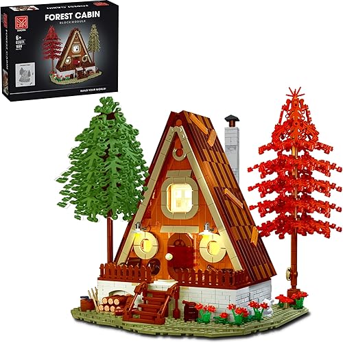 MOC - Juego de construcción de cabaña de madera con luces LED, MOC Villa Chalet Construcción, Kit de construcción de casa de cabaña con iluminación
