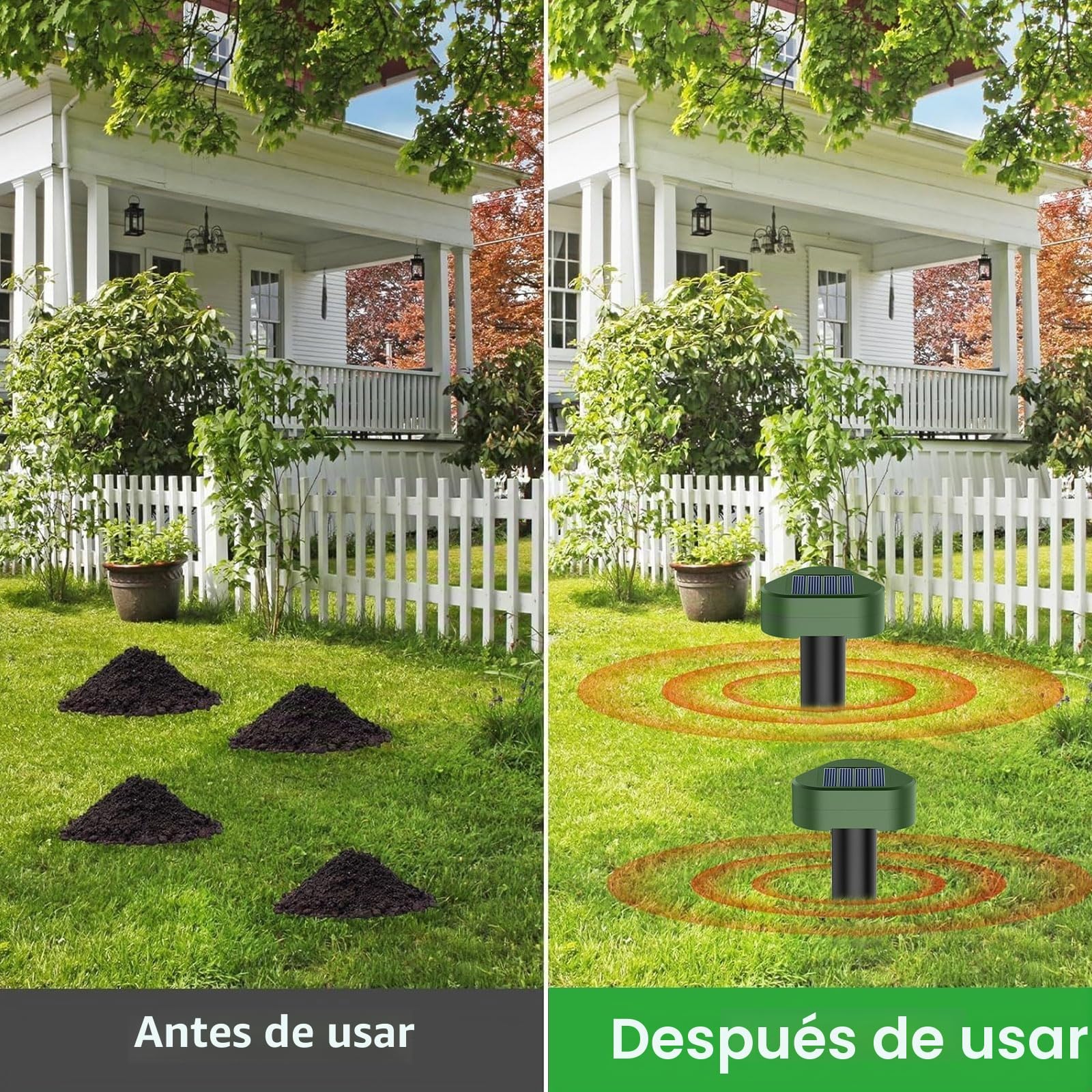 Solar Ultrasónico Ahuyentador de Topos 8 Piezas, Impermeable Repelente para Ratas Ultrasónico Solar Se Utiliza para Repeler Topos, Topillos, Serpientes y Lagartos Protege el Césped y Los Jardines