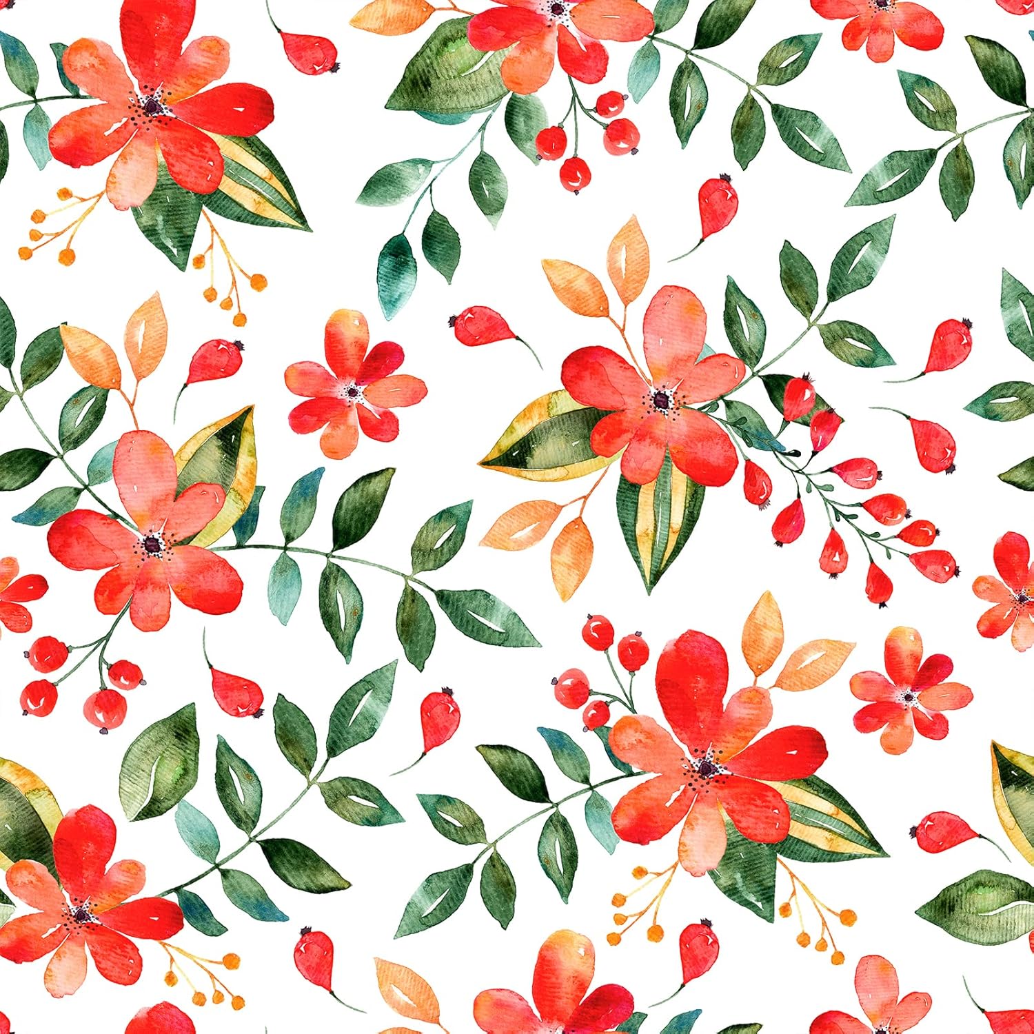 Red Green Floral Wallpaper Peel and Stick Botanical Leaf Flower Wallpaper for Bedroom Laundry Room Walls Covering 24"x118" Removable Red Decorative Floral Contact Paper for Cabinets Drawers