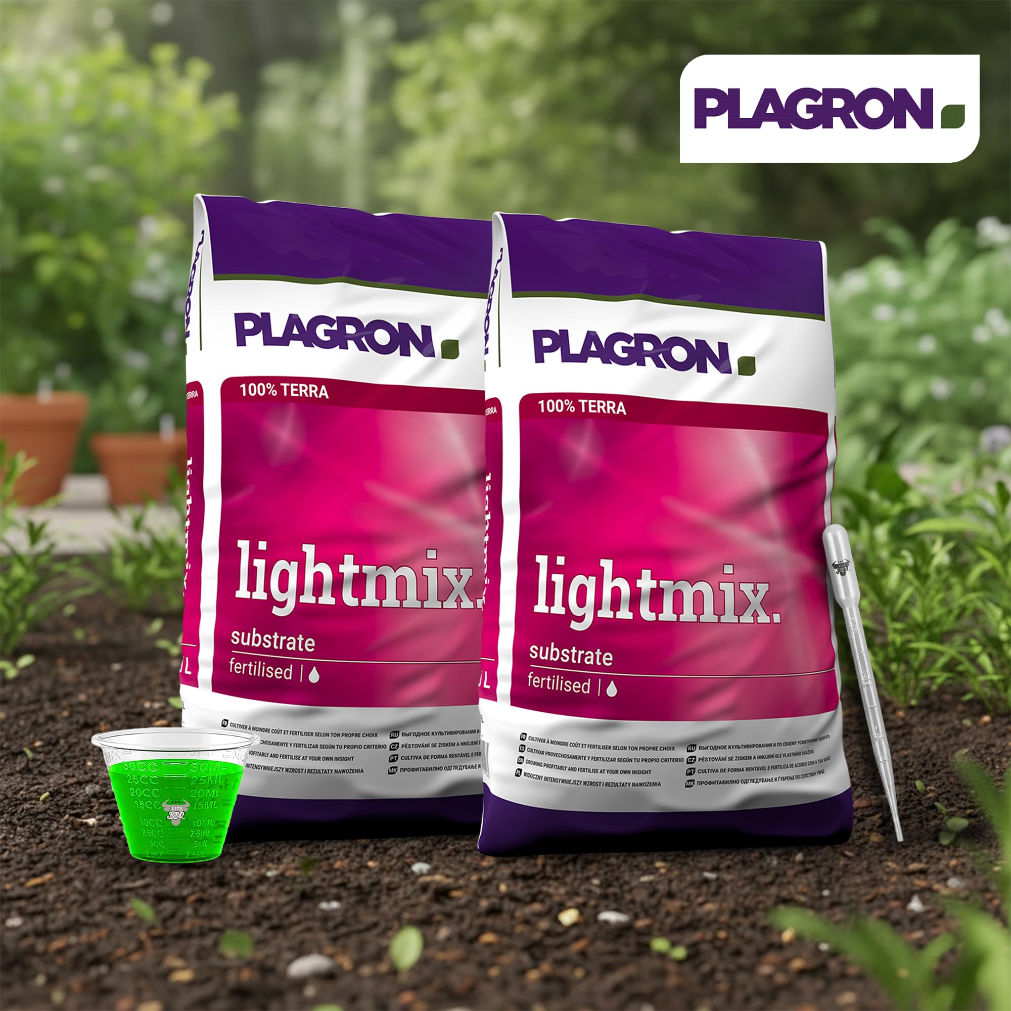 Plagron Lightmix 100L (2x50L) + Pipette & Messbecher – vorgedüngtes Substrat für kräftiges Wachstum