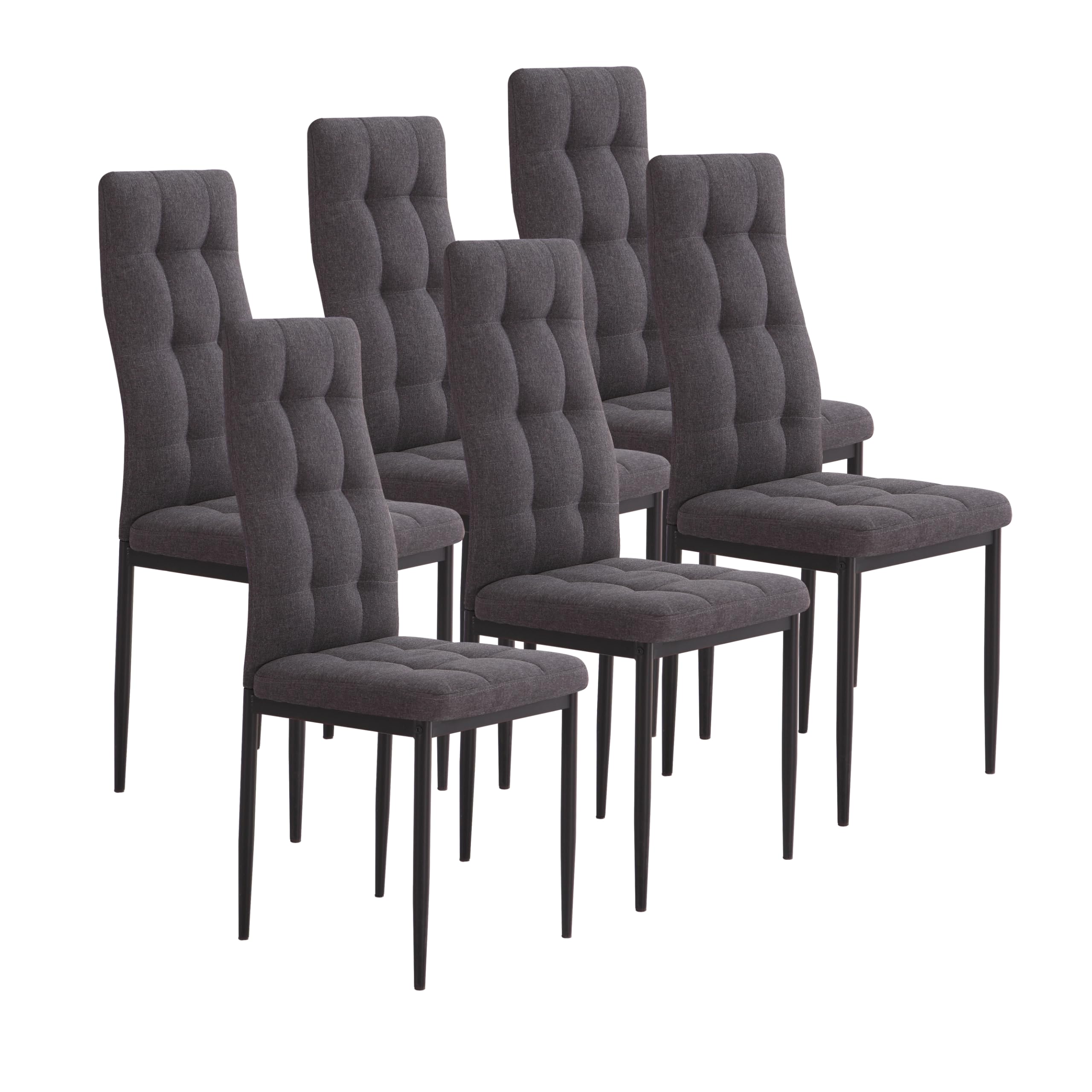 Pack 6 Sillas de Comedor Zuni, Color Gris, Tapizadas Capitoné | Sillas Estilo Moderno, Respaldo y Asiento Tapizado Capitoné, Patas metálicas | Sillas Estilo Moderno, Respaldo y Asiento Tapizado Capitoné, Patas metálicas
