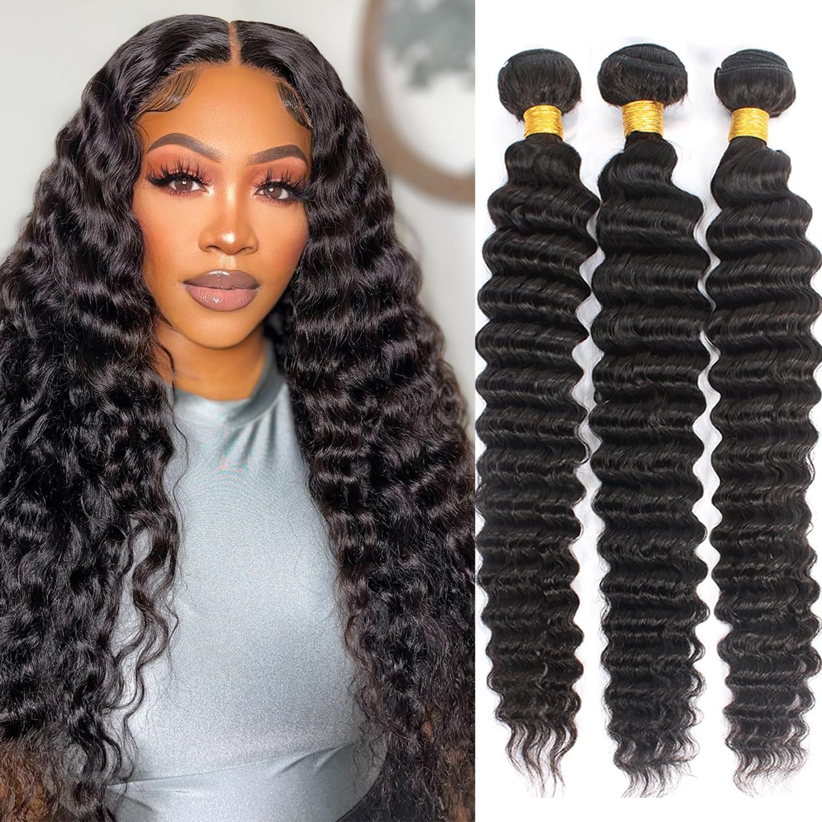 16A Deep Wave Bundles Human Hair 14" 14" 14" 300g 100% Real Human Hair 3X Longer Lifespan 100% Unprocessed Brazilian Virgin Hair Pineapple Deep Wave