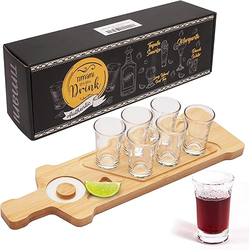 Miniatura 1 de Juego de tablas de tiro de tequila con 6 vasos de chupito, bandeja para servir vasos de chupito - Bandeja para servir tequila con espacio de limón,