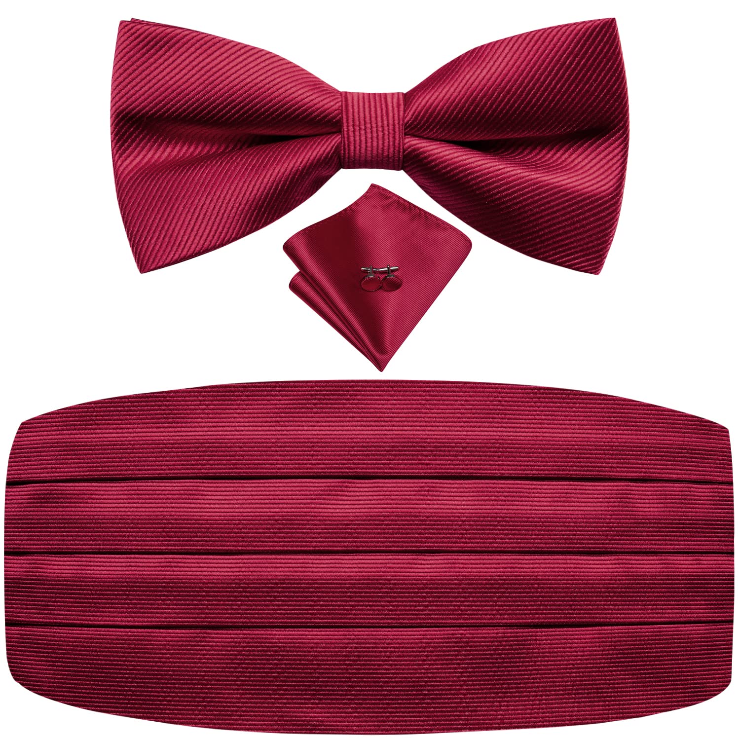 DubulleMens Paisley Floral Cummerbund and Bowtie Silk Pretied Bow Ties for Men Handkercheif Cufflinsk Set