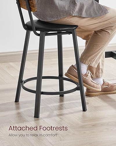 Miniatura 6 de VASAGLE Taburetes de bar, juego de 2 taburetes de desayuno tapizados de poliuretano, taburetes de bar de 29.7 pulgadas con respaldo y reposapiés,