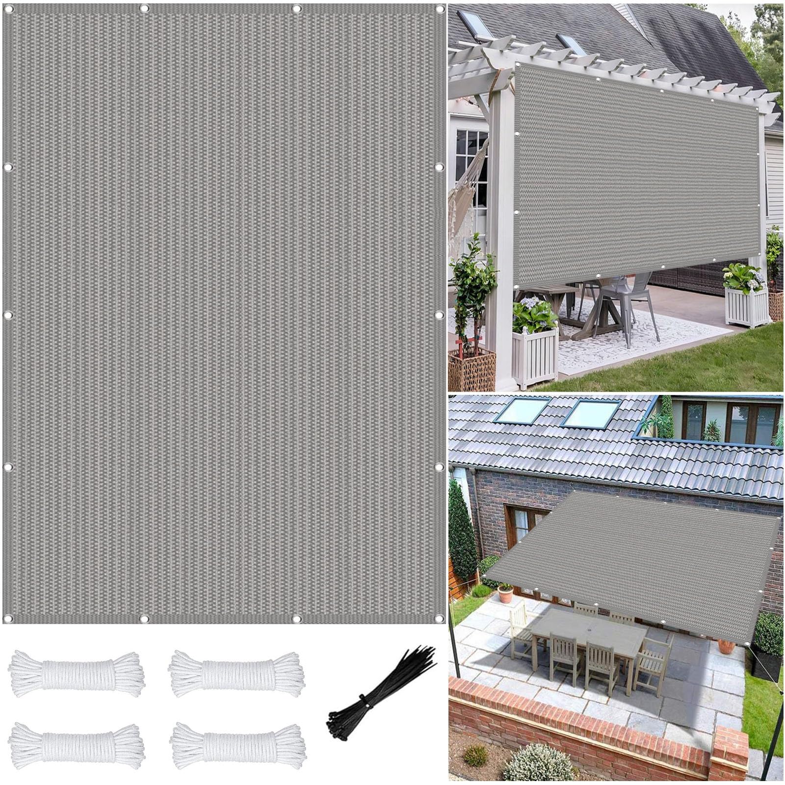 Voile d'ombrage extérieur pour terrasse et balcon gris clair 2.7 x 3.9 m