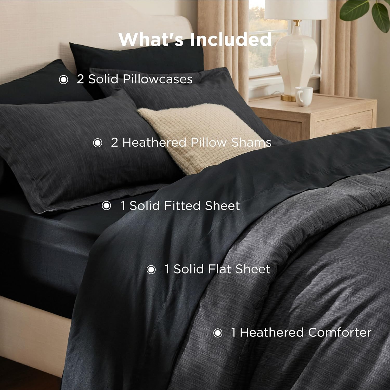 Bedsure King ? Comforter Set Gray ?- Bed in a Bag Queen Size Bedding, Cationic Dyed Bed Set Gift for Family, Black Soft Bedding for All Seasons Comforter with Sheets, Pillowcases