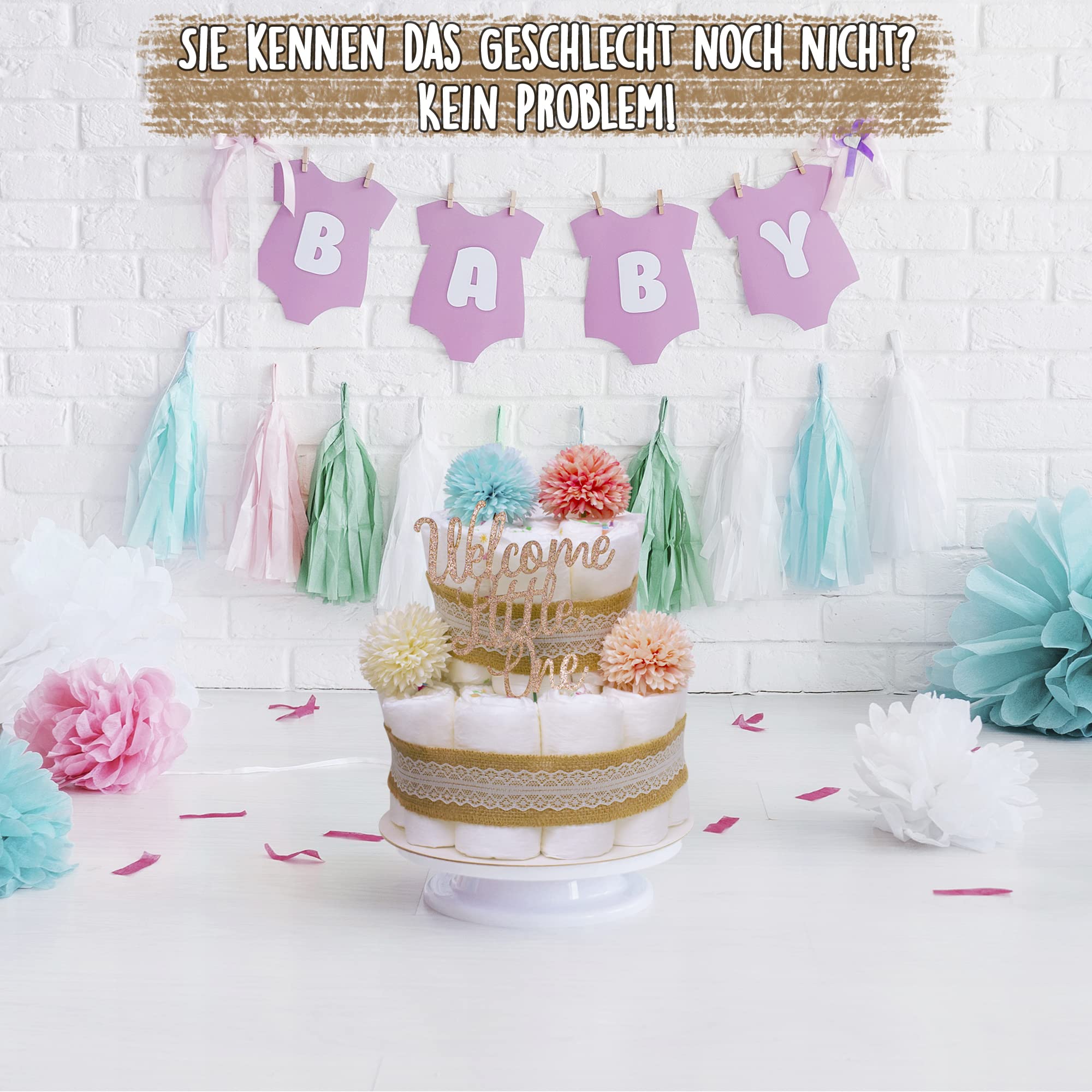 MilaBoo® - Torta di pannolini vintage per bambino, in stile boho, regalo per nascita o battesimo
