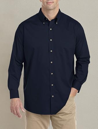 Harbor Bay by DXL Men's Big and Tall Easy-Care Solid Sport Shirt Navy 3XLT