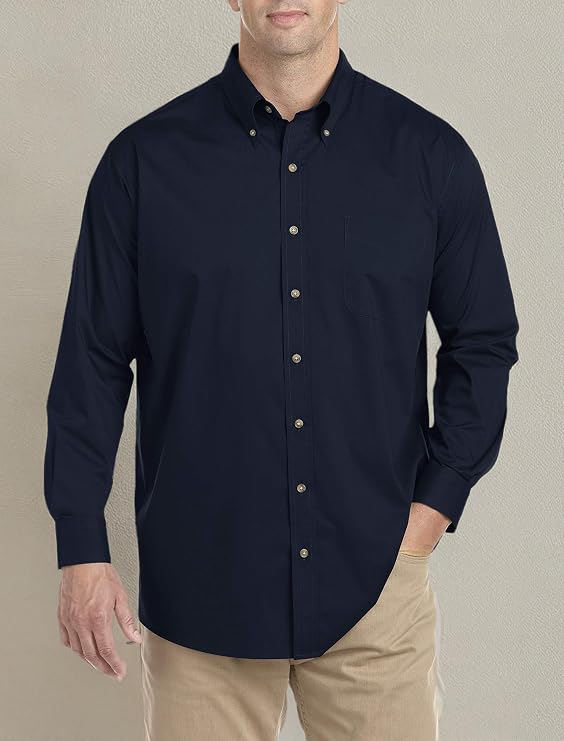Harbor Bay by DXL Men's Big and Tall Easy-Care Solid Sport Shirt Navy 3XLT