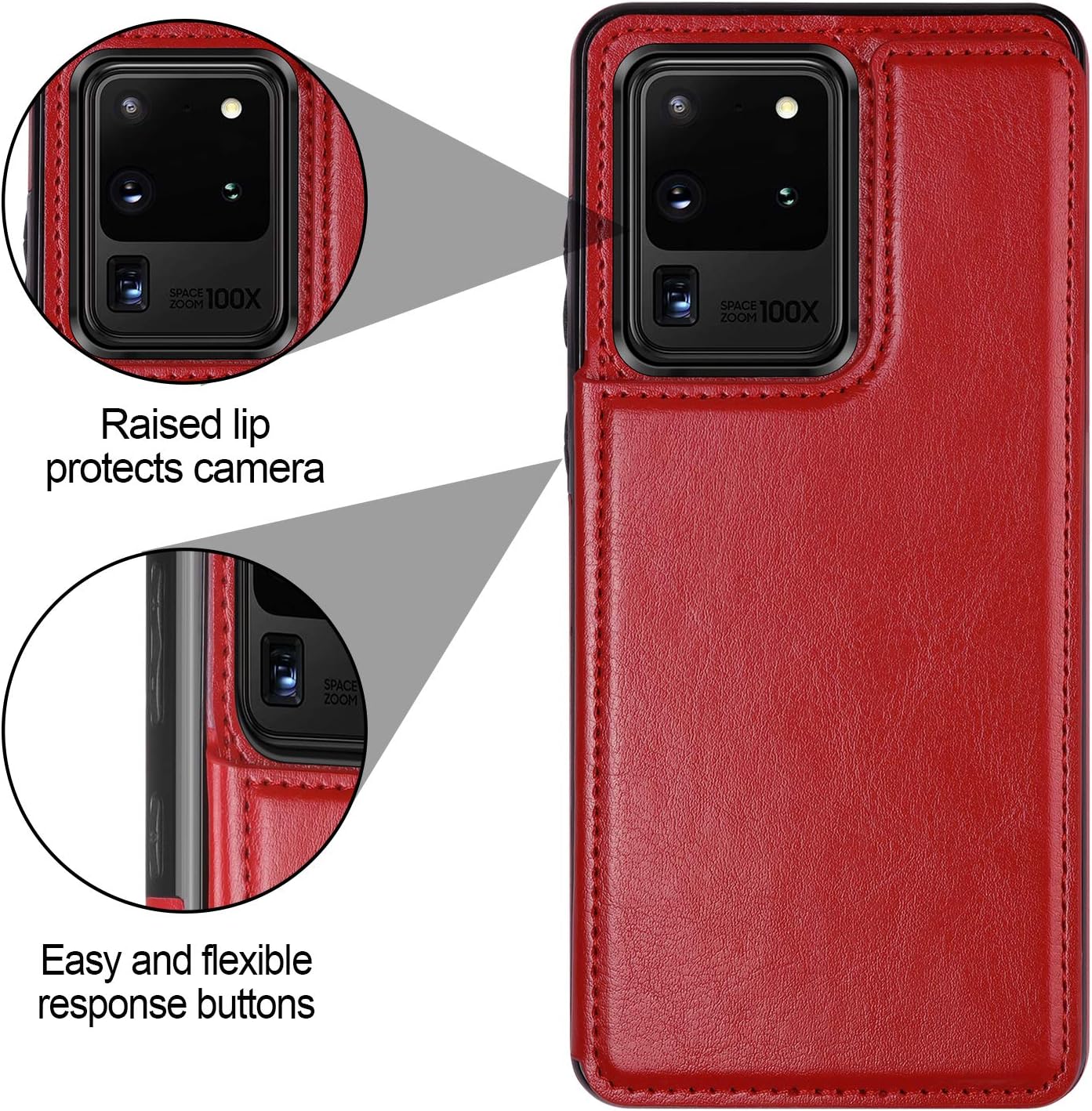 HianDier Wallet Case for Galaxy S20 Ultra Case Slim Protective with Credit Card Slot Holder Flip Folio Soft PU Leather Magnetic Closure Cover for Samsung Galaxy S20 Ultra 6.9 Inch, Red