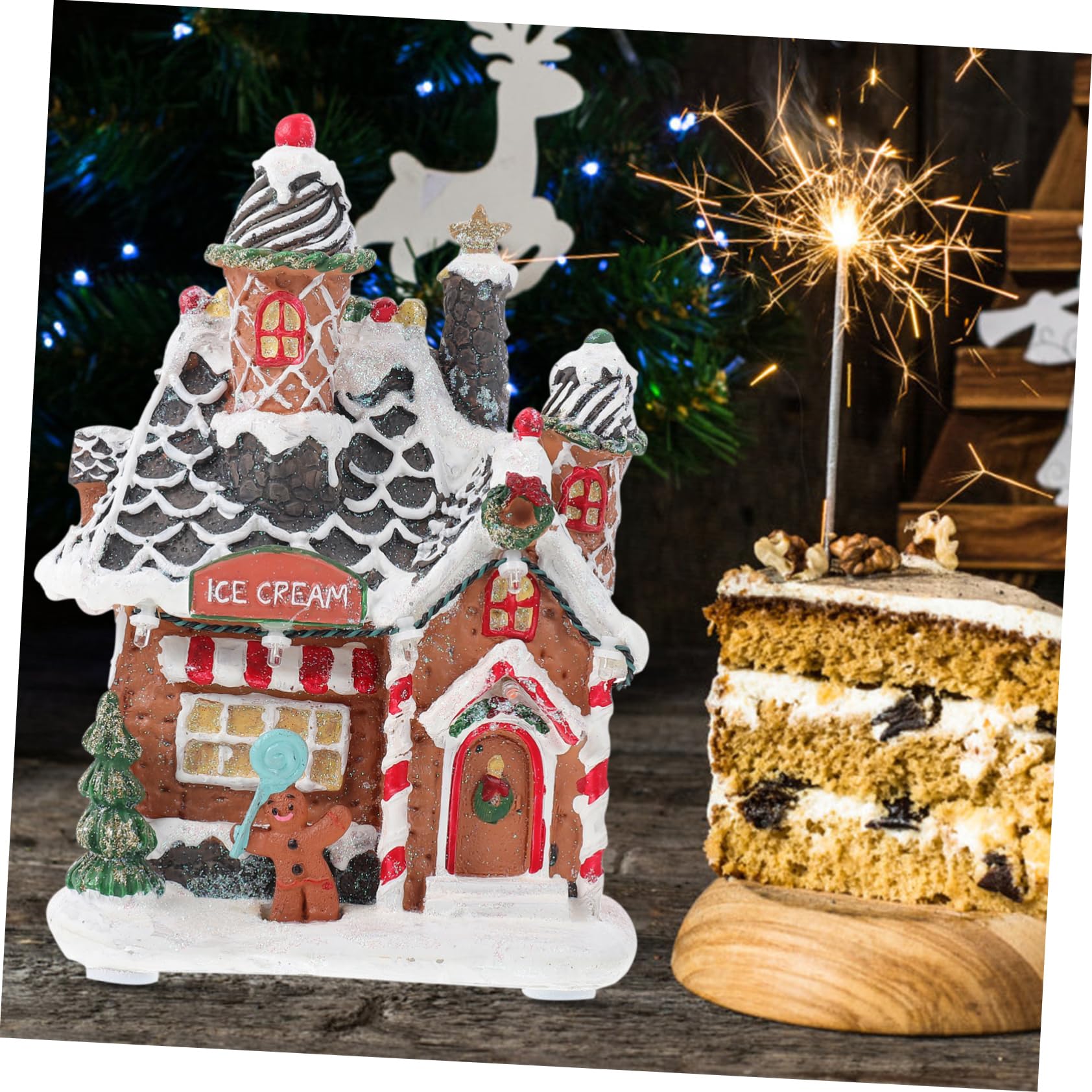 Casa Luminosa in Resina Artigianale Natalizia Led, Decorazione Natalizia Da Tavolo Casa Di Neve Adornata, Ornamento Luminoso Per Atmosfera Festiva e Spazio Familiare