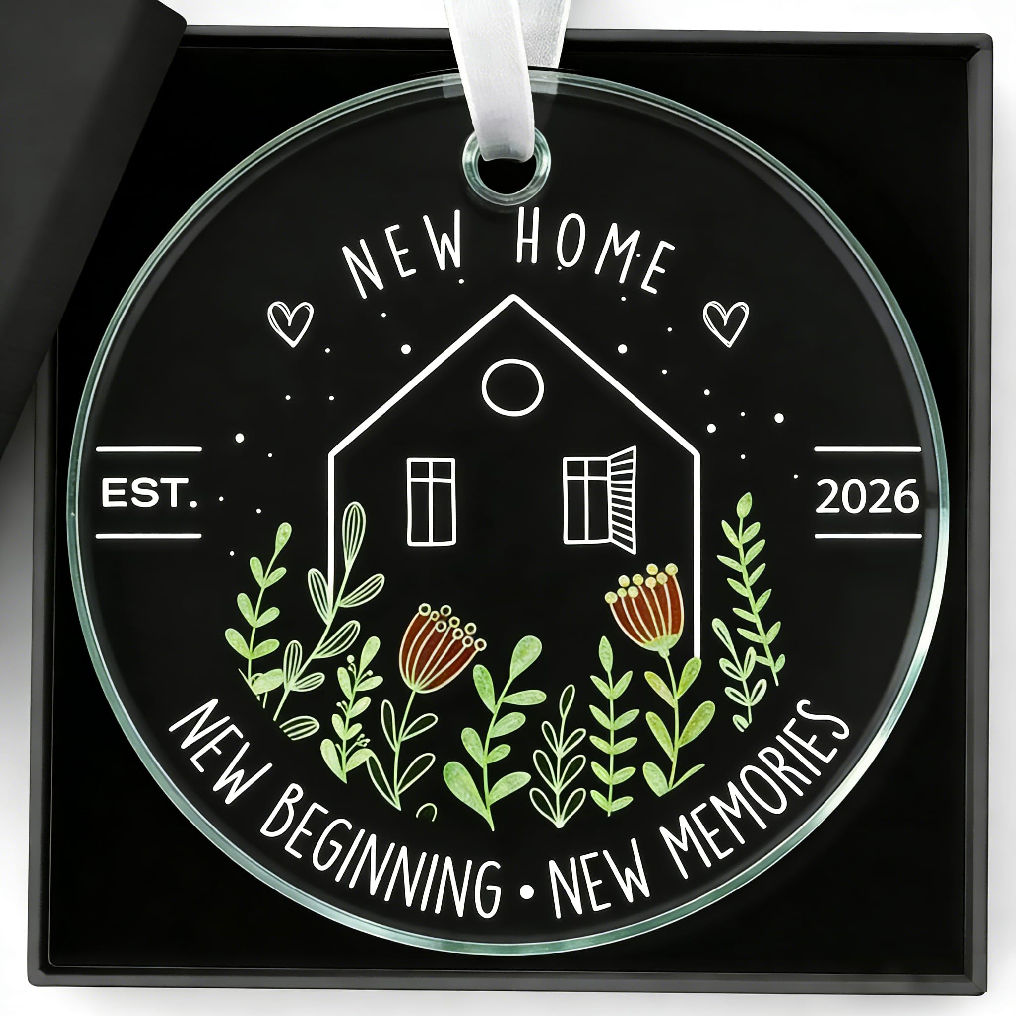 Minwegi Blue New Home Gifts, Crystal Glass Housewarming Ornament - Modern Design With House & Plant Motif, Elegant Hanging Decor For Moving In Party, Home Decoration & Christmas Tree ( Gift Box Included)