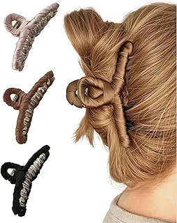 Pinza de pelo de satén, 12,5 cm, agarre extrafuerte, color negro, marrón o rosa (marrón)