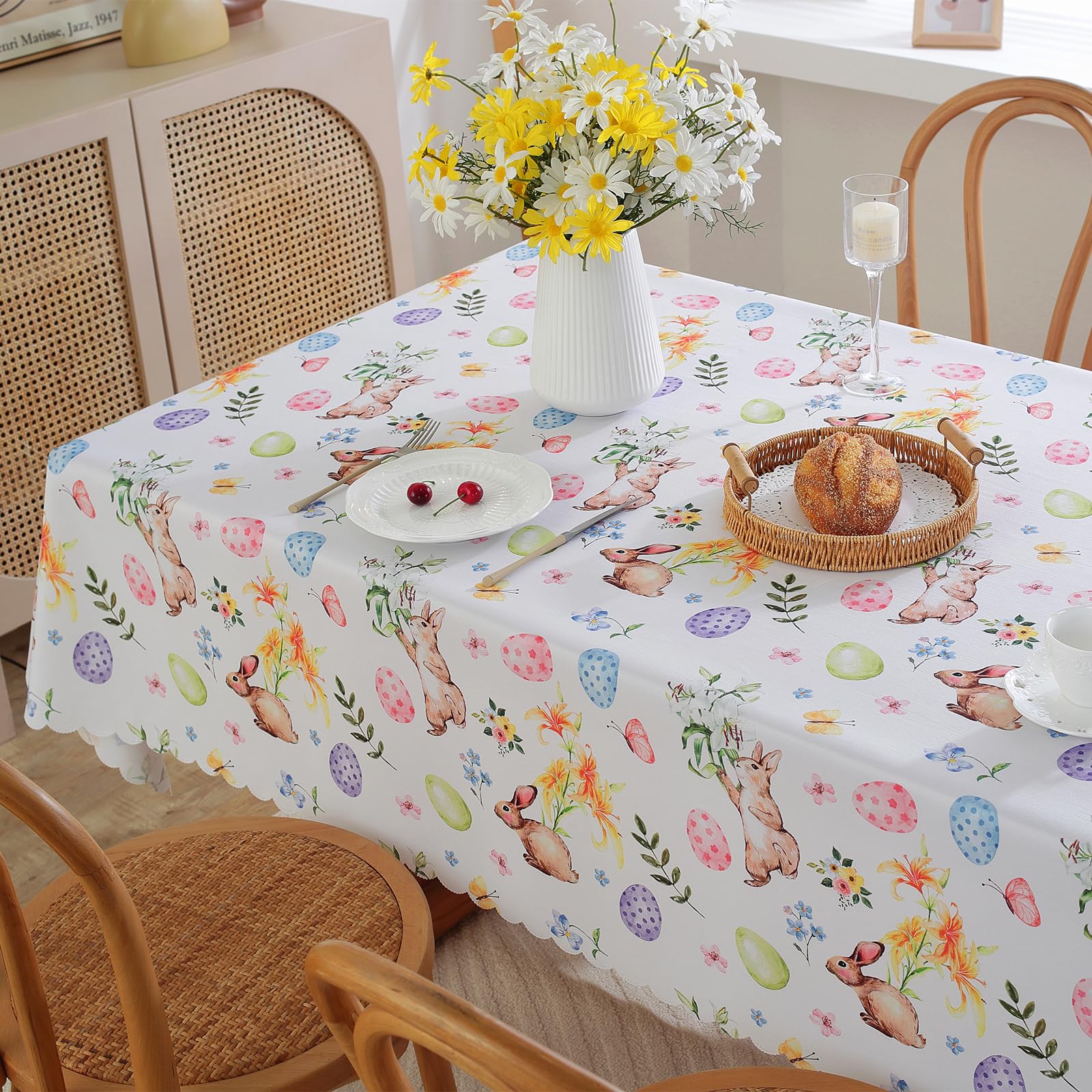 meioro Easter Tablecloth 150x220 cm, Spring Carrot Rabbit Table Cloth, Colorful Printed Washable Table Cover for Decorating Parties, Picnics,Dinner Decor