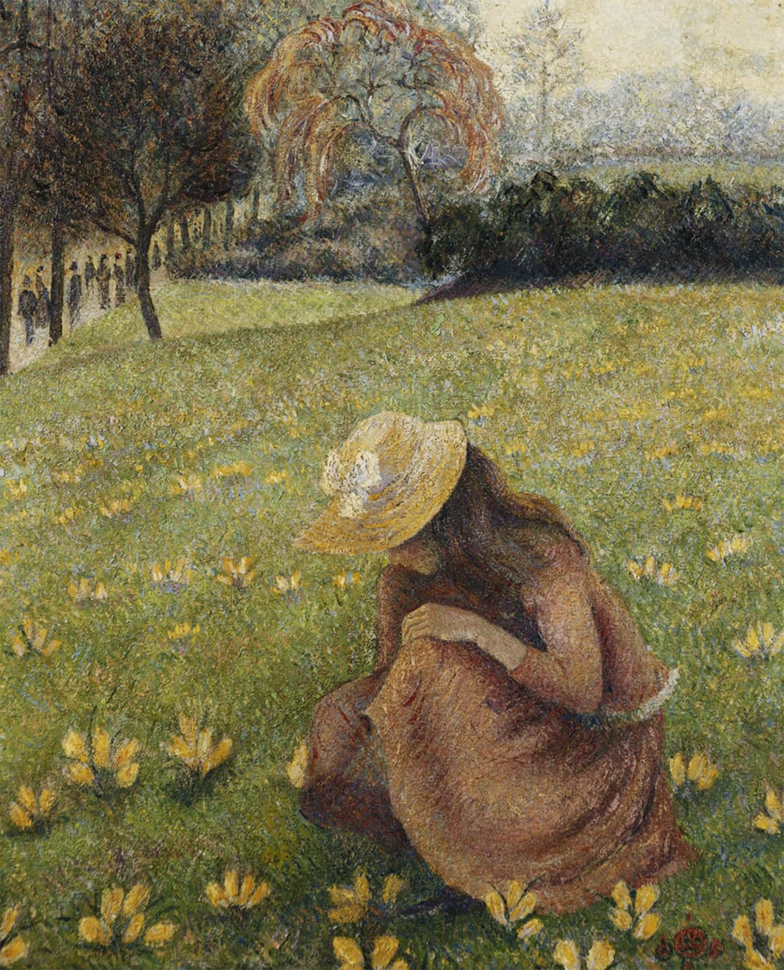 SERENDIPITP Retro Picture Poster Wall Art Pictures Painting Crocuses Les Crocus by Lucien Pissarro Wall Art Canvas Print for Wall Decor 60x90cm