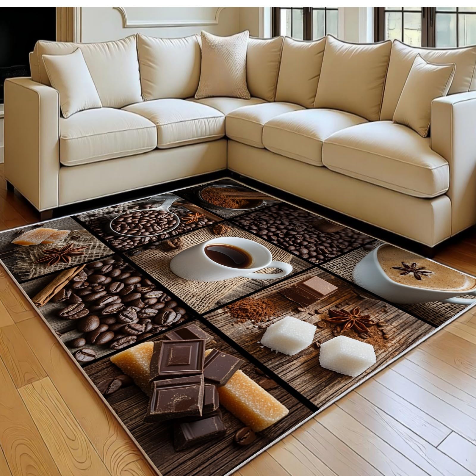 Tapis lavable en machine brun 60 x 90 cm pour salle à manger