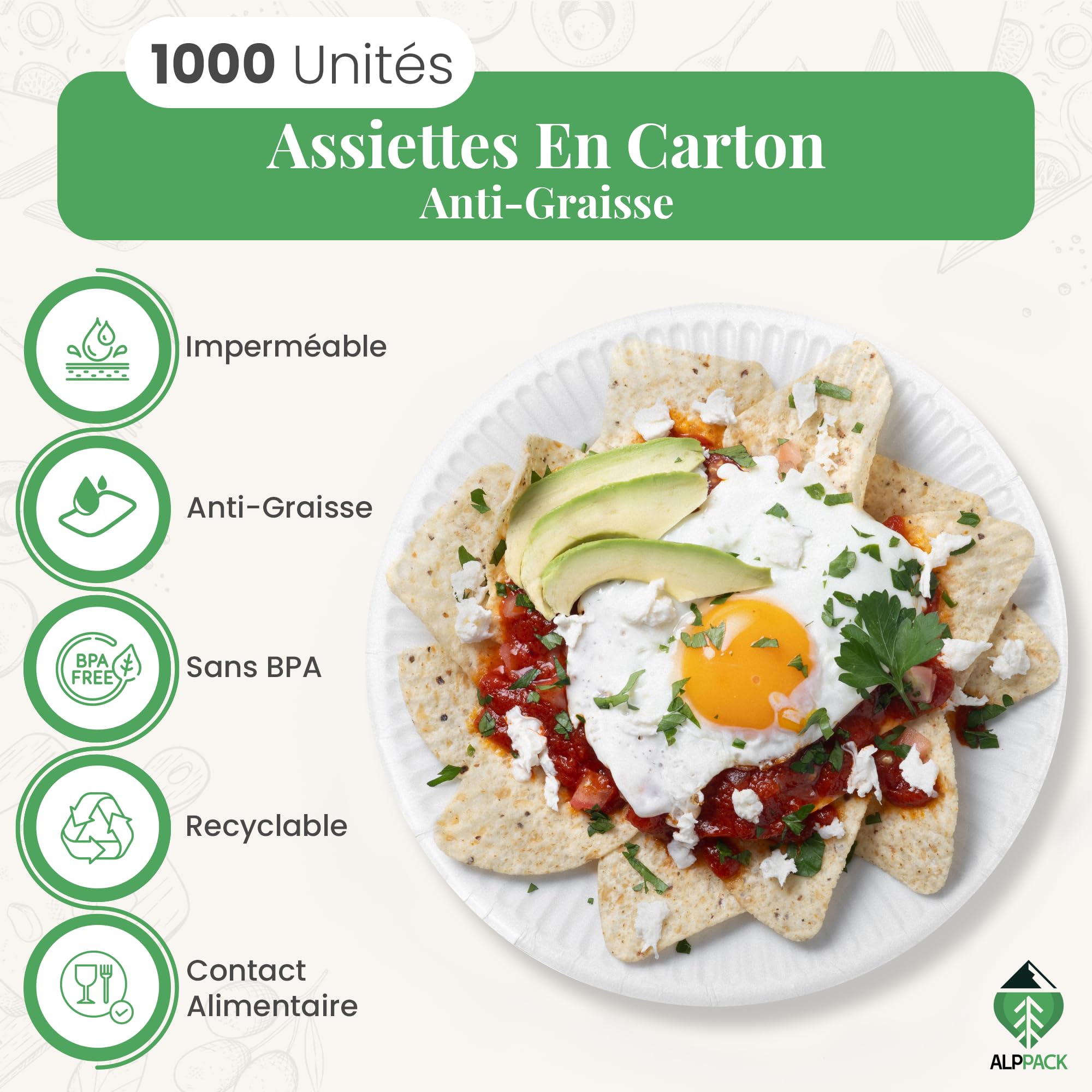 Assiette jetable en carton blanc anti-fuite – 500 pcs Ø 23 cm, assiettes plates, vaisselle jetable pour décoration anniversaire, pique-nique, barbecue, alternative à l'assiette plastique reutilisable