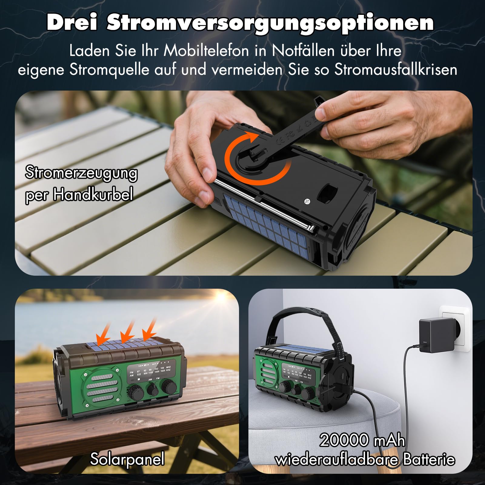 Camping Zubehör YIKANWEN Solar-Kurbelradio - Mit P Produktbild-Vorschau 5