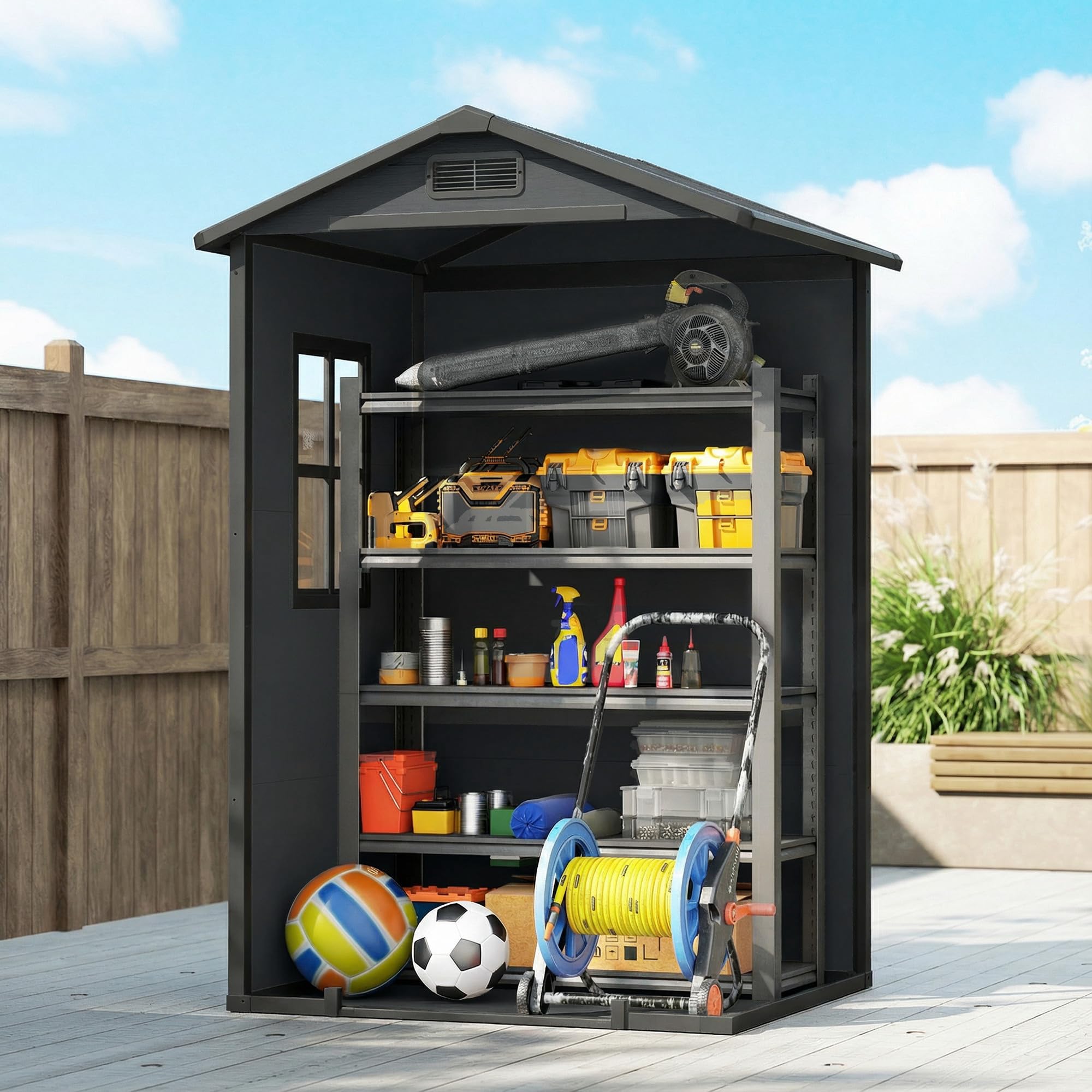 Outsunny Casetta da Giardino 1.09m² in PP con Pavimento Grigio Scuro