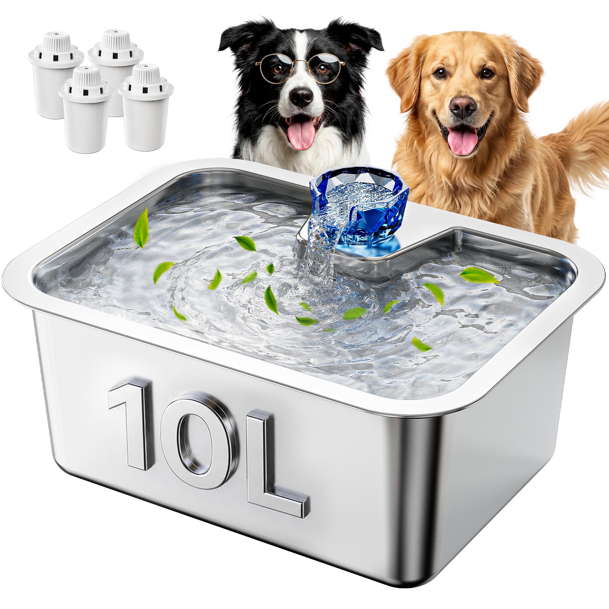 PETDOTT 10L Stainless Steel Dog Water Fountain
