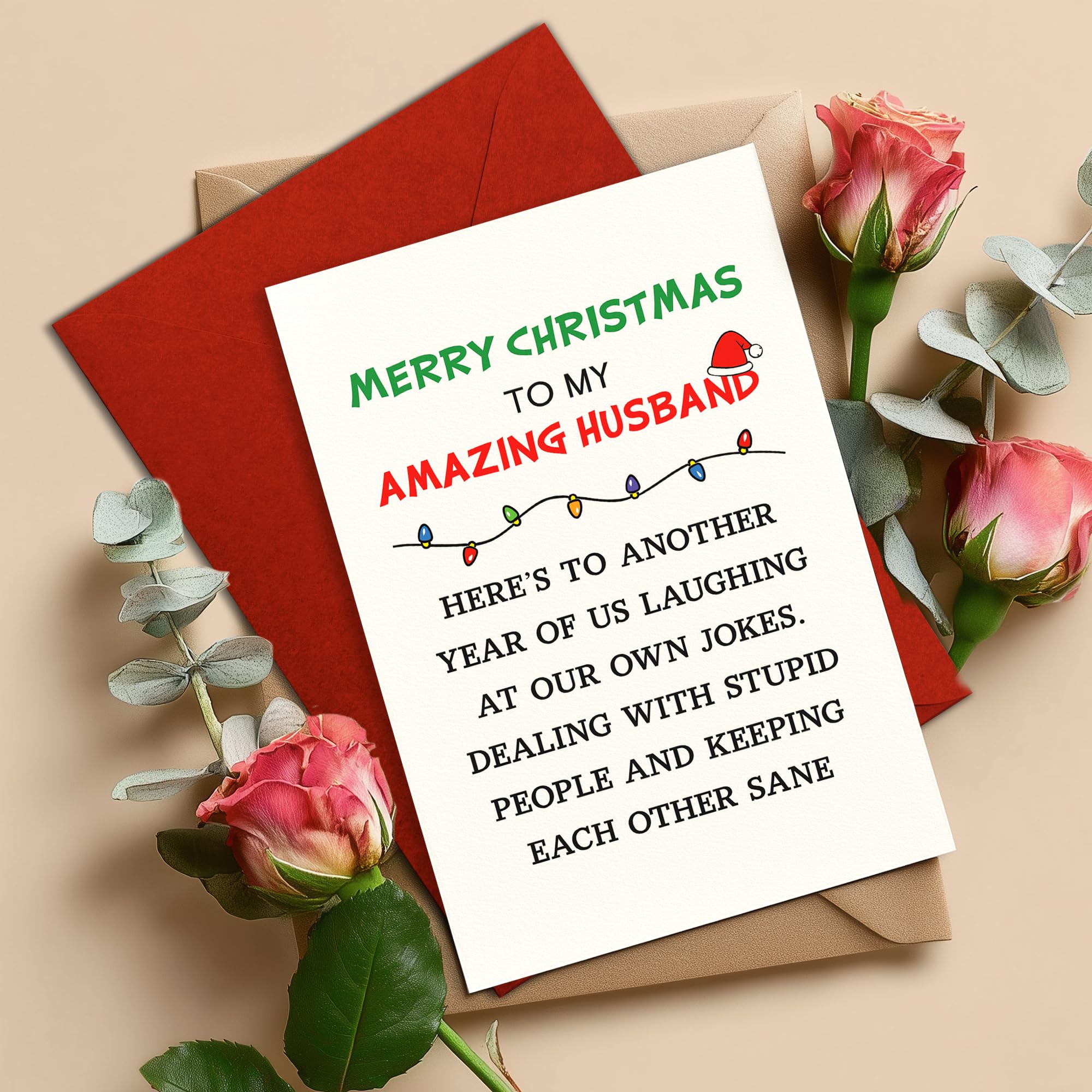 Lustige Weihnachtskarte für den Ehemann, "Merry Christmas to My Amazing Husband", romantische und humorvolle Weihnachtskarte für ihn, niedlicher Urlaubsgruß für Paare oder Ehepartner, Einzelbett, 13 x