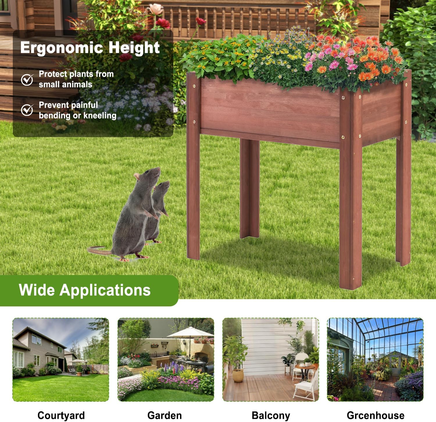 Raised Garden Bed with Legs, 48x24x30 in Planter Boxes Outdoor, Elevated Wooden Planter Box Standing Growing Bed for Gardening, Backyard, Patio and Balcony (Coffee, 31x16x30)